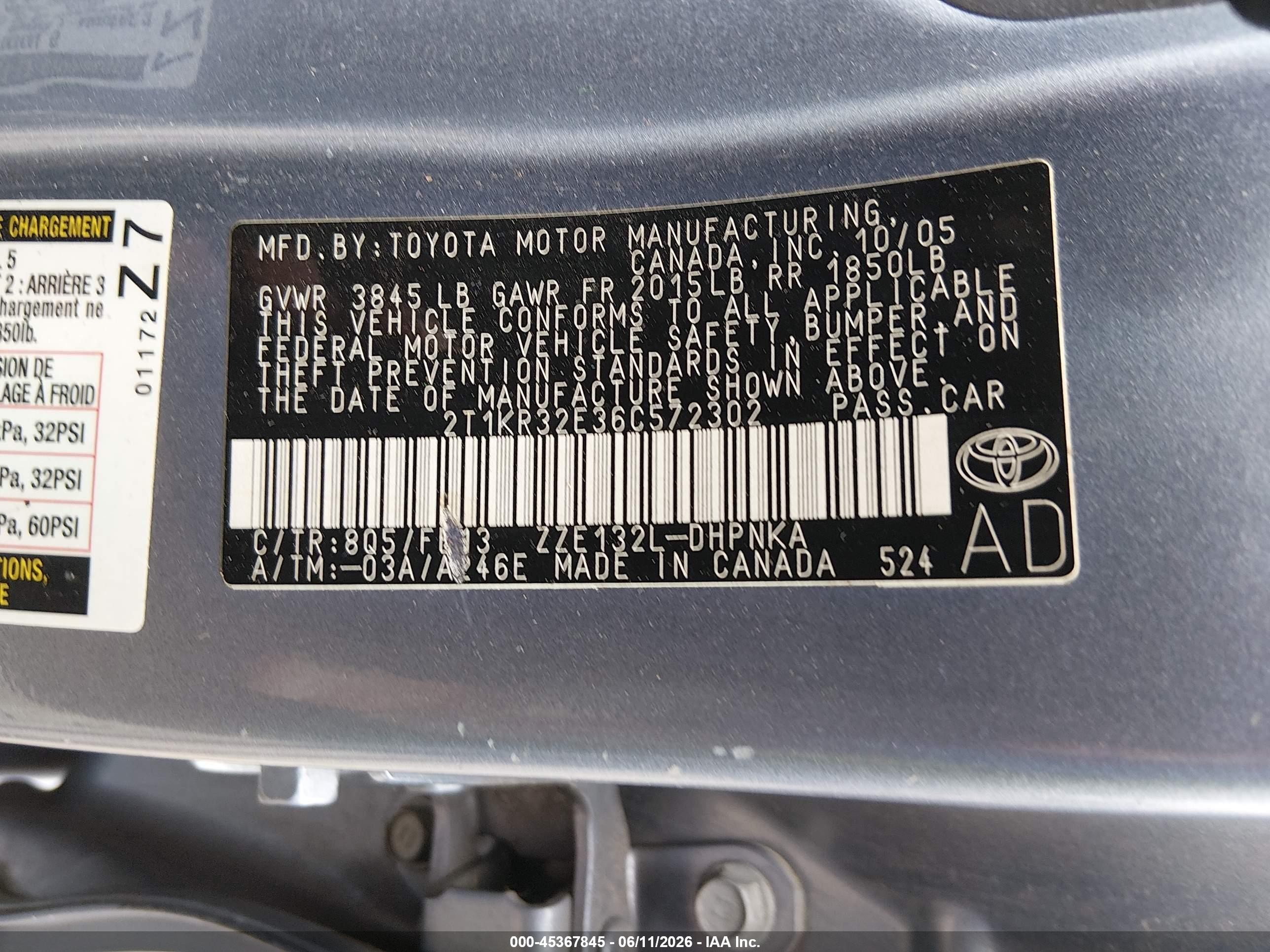 2006 Toyota Matrix Xr Blue vin: 2T1KR32E36C572302