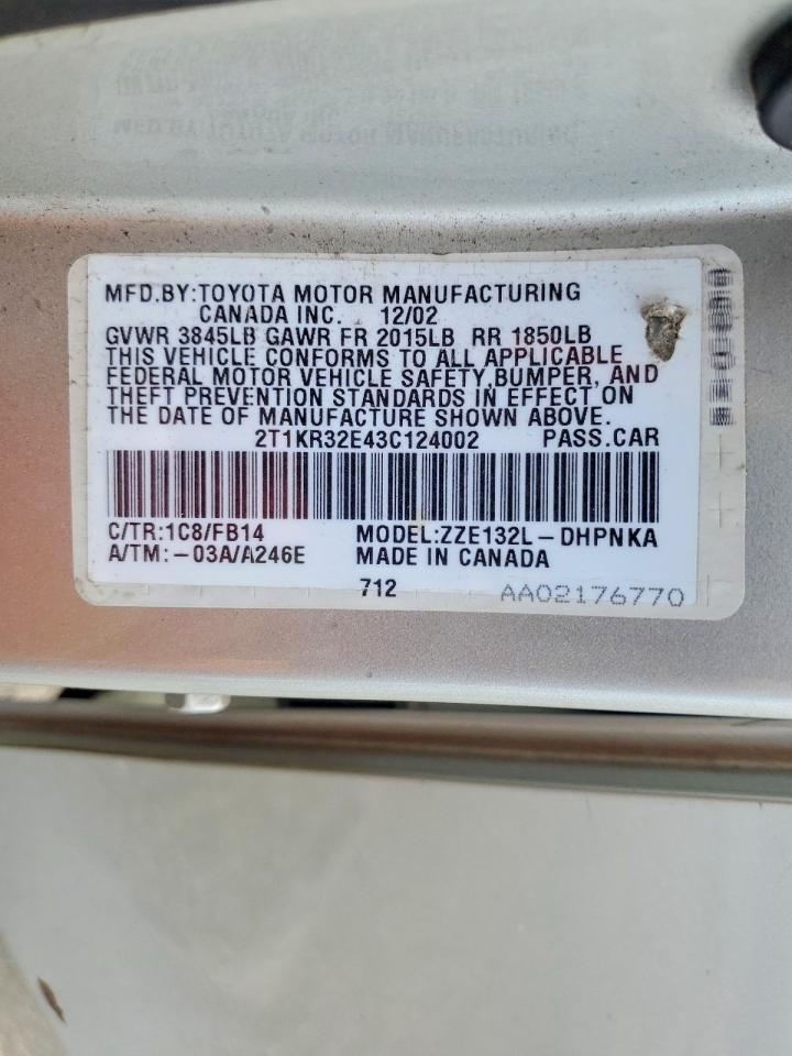 2003 Toyota Matrix Xr Silver vin: 2T1KR32E43C124002