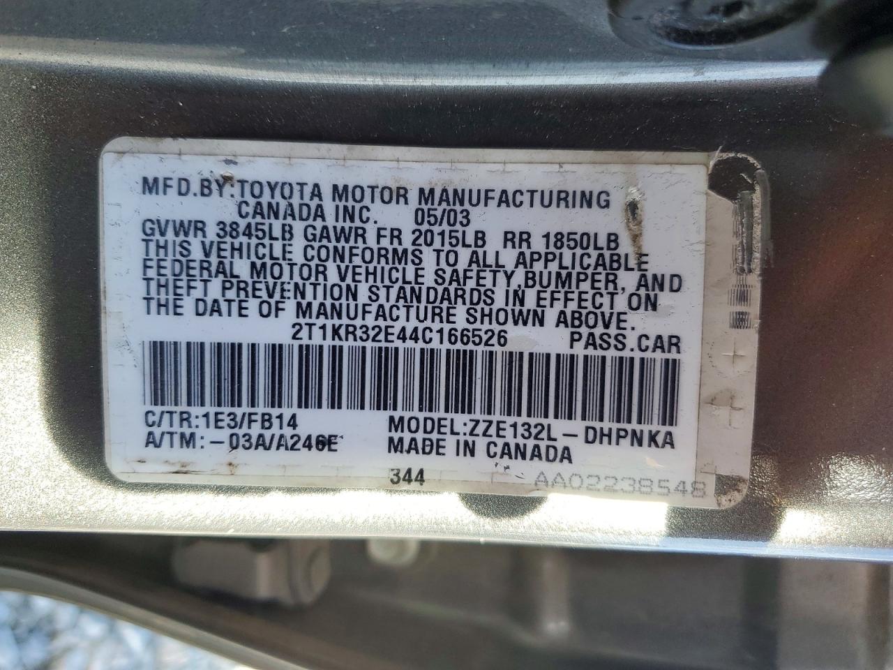 2004 Toyota Matrix Gray vin: 2T1KR32E44C166526