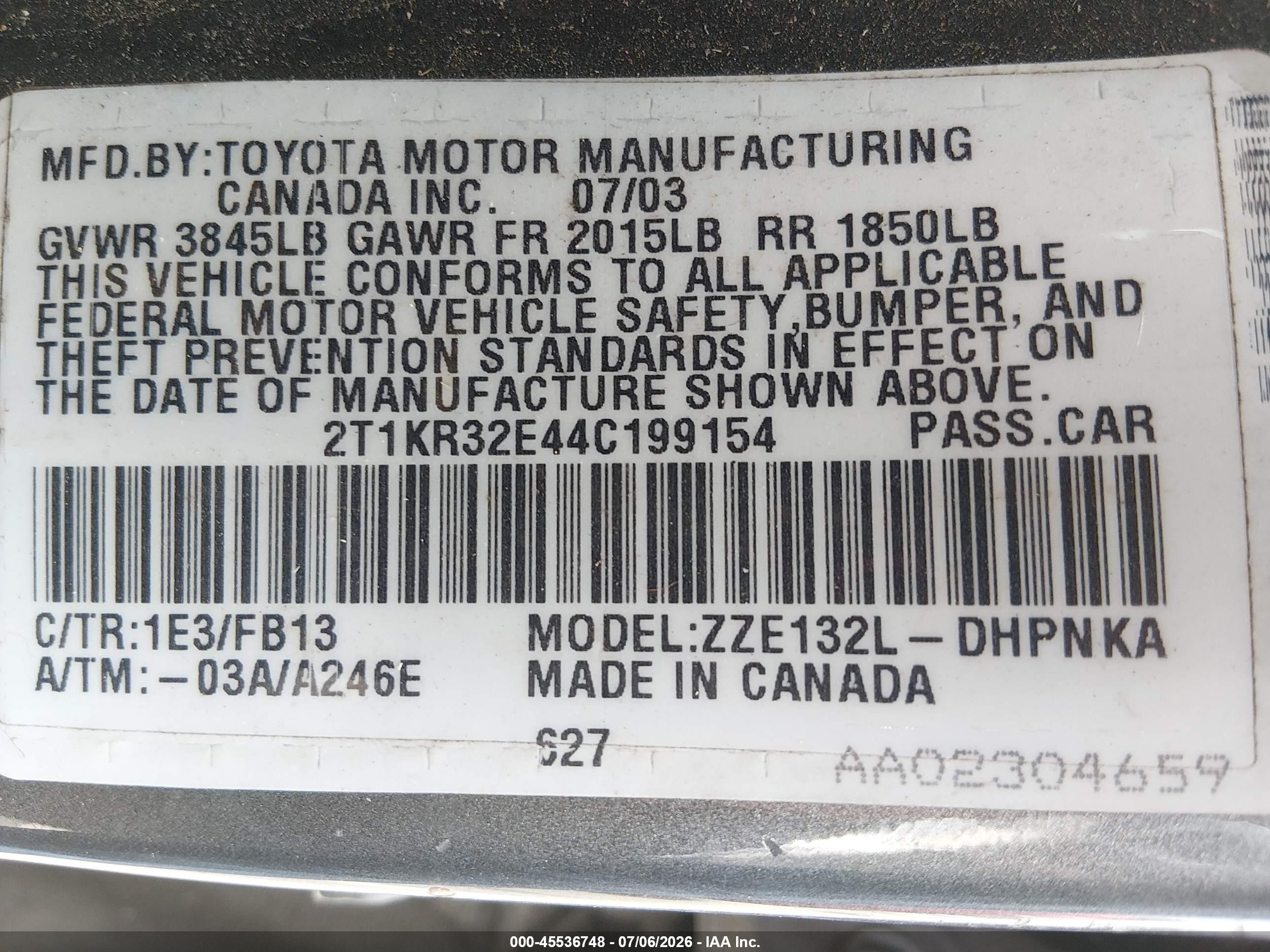 2004 Toyota Matrix Xr Gray vin: 2T1KR32E44C199154