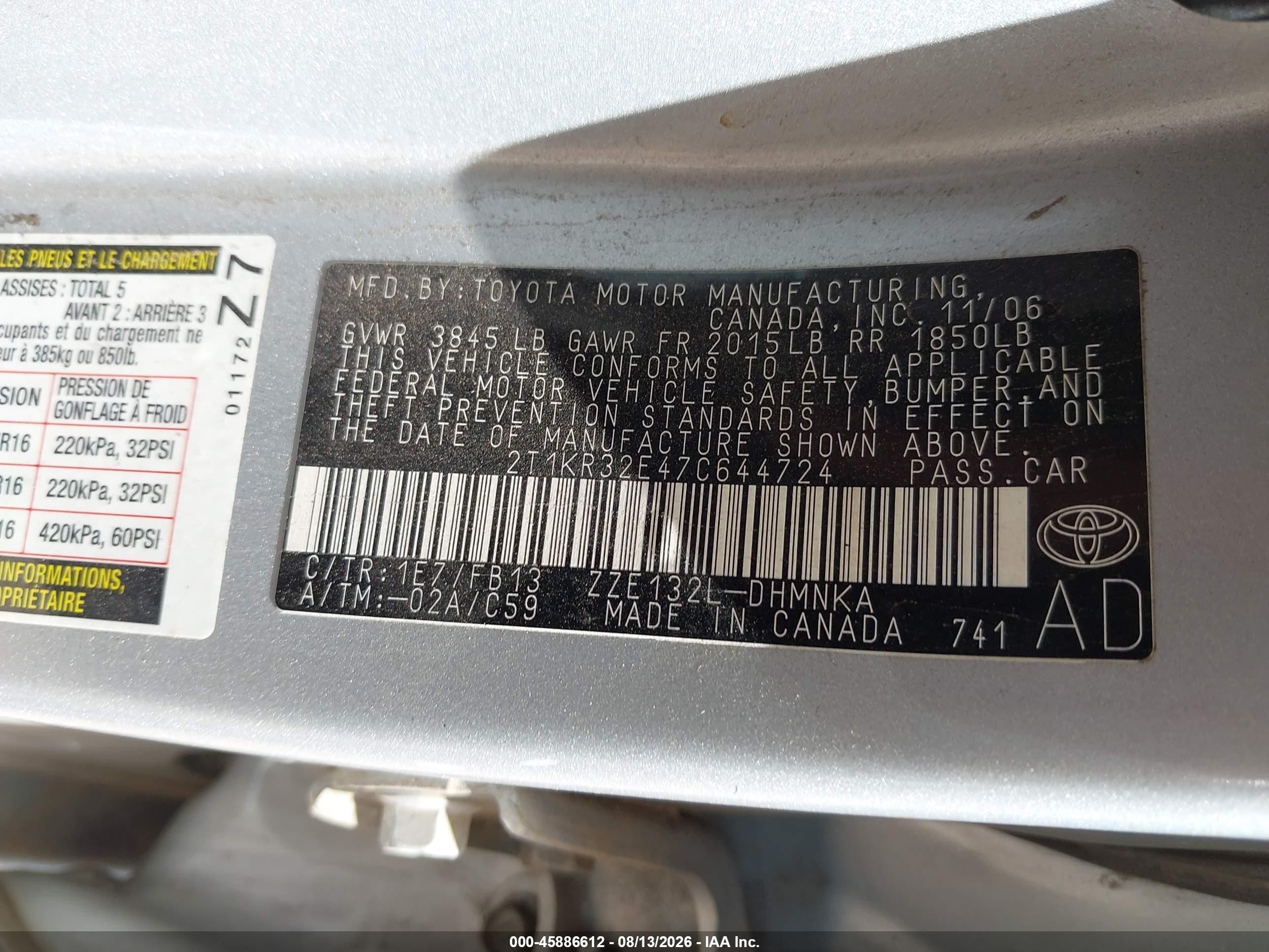 2007 Toyota Matrix Xr Silver vin: 2T1KR32E47C644724