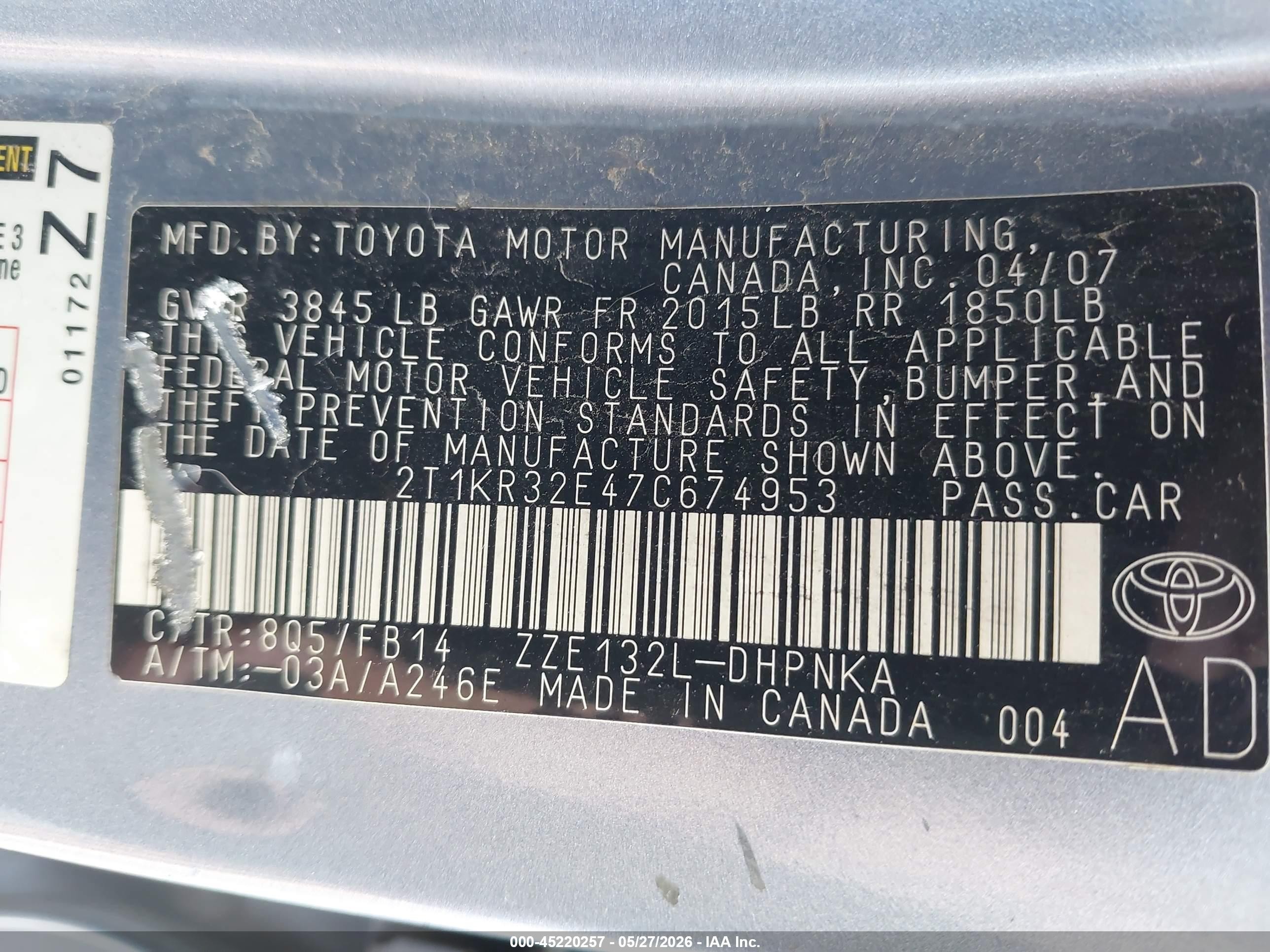 2007 Toyota Matrix Xr Синий vin: 2T1KR32E47C674953