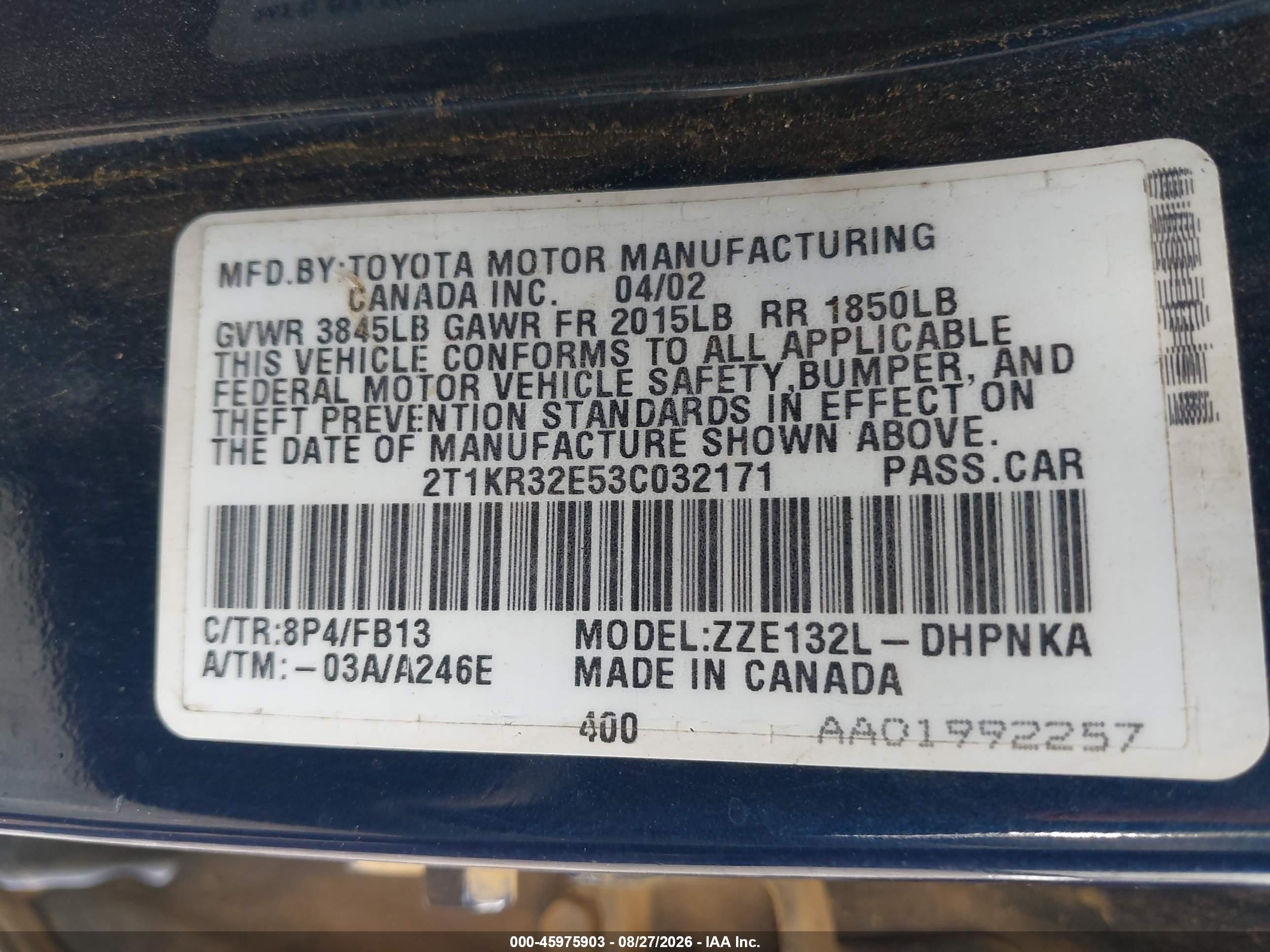 2003 Toyota Matrix Xr Синий vin: 2T1KR32E53C032171