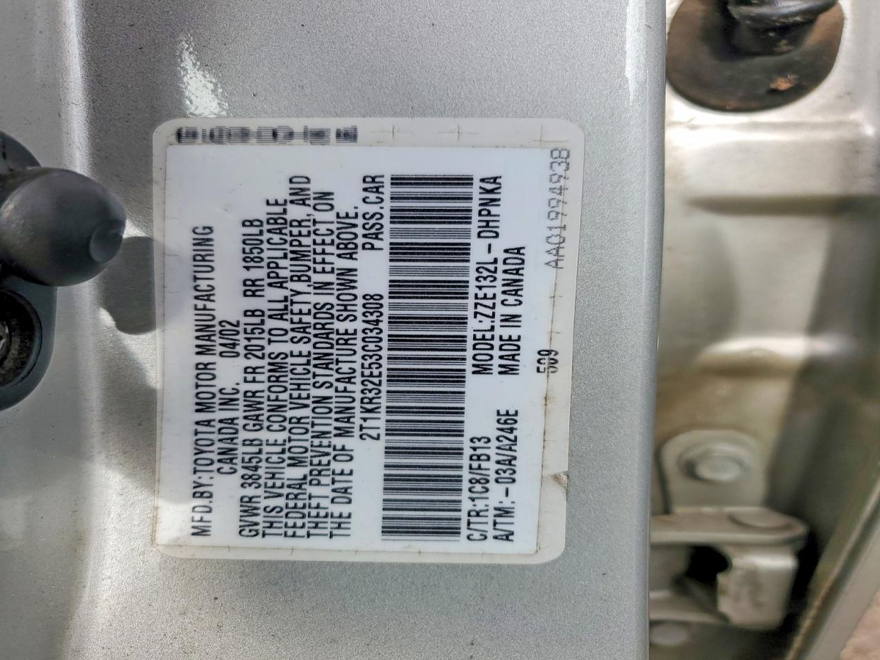 2003 Toyota Corolla Matrix Xr Серебряный vin: 2T1KR32E53C034308