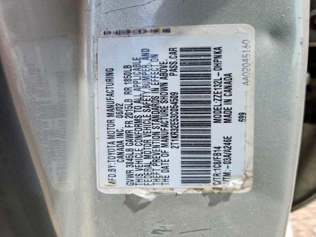 2003 Toyota Matrix Silver vin: 2T1KR32E53C054509