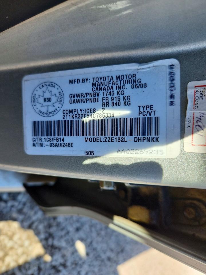 2004 Toyota Corolla Matrix Xr Silver vin: 2T1KR32E54C786334