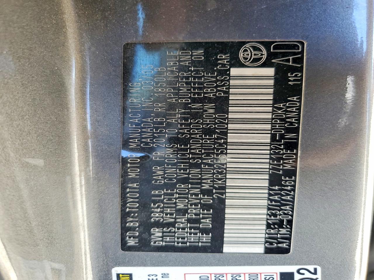 2005 Toyota Corolla Matrix Xr Charcoal vin: 2T1KR32E55C471020