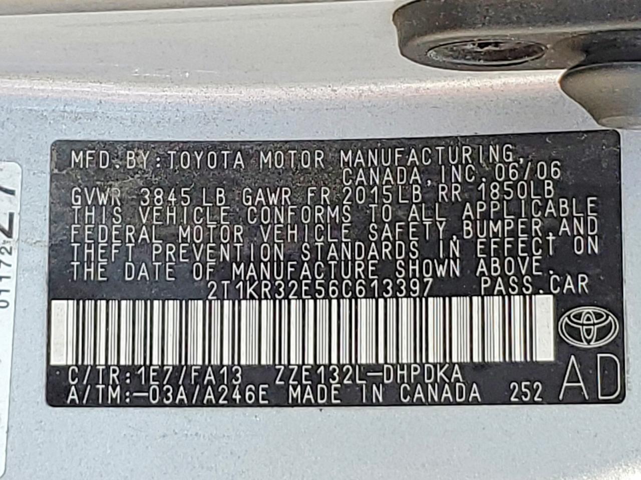 2006 Toyota Corolla Matrix Xr Silver vin: 2T1KR32E56C613397