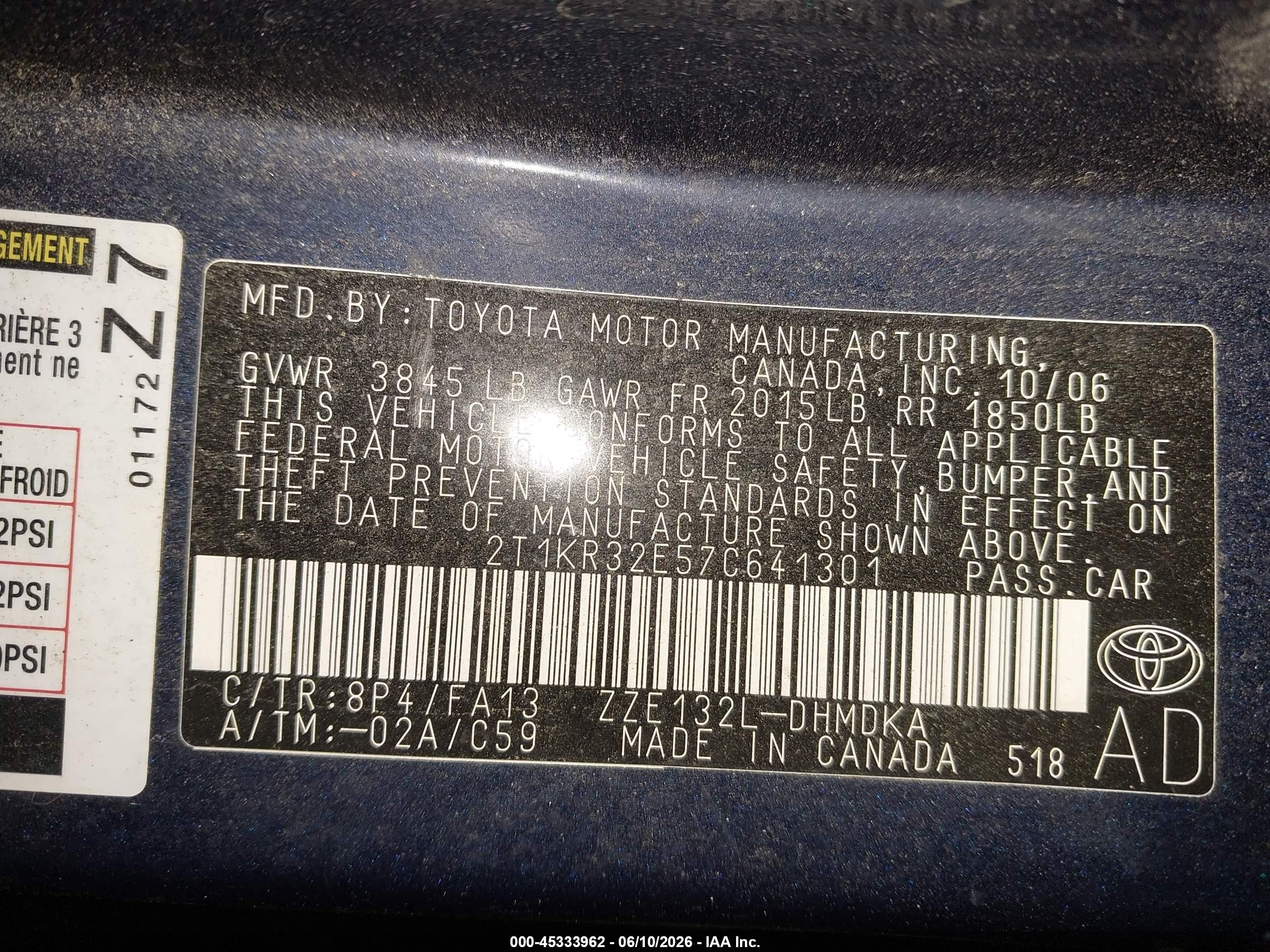 2007 Toyota Matrix Blue vin: 2T1KR32E57C641301