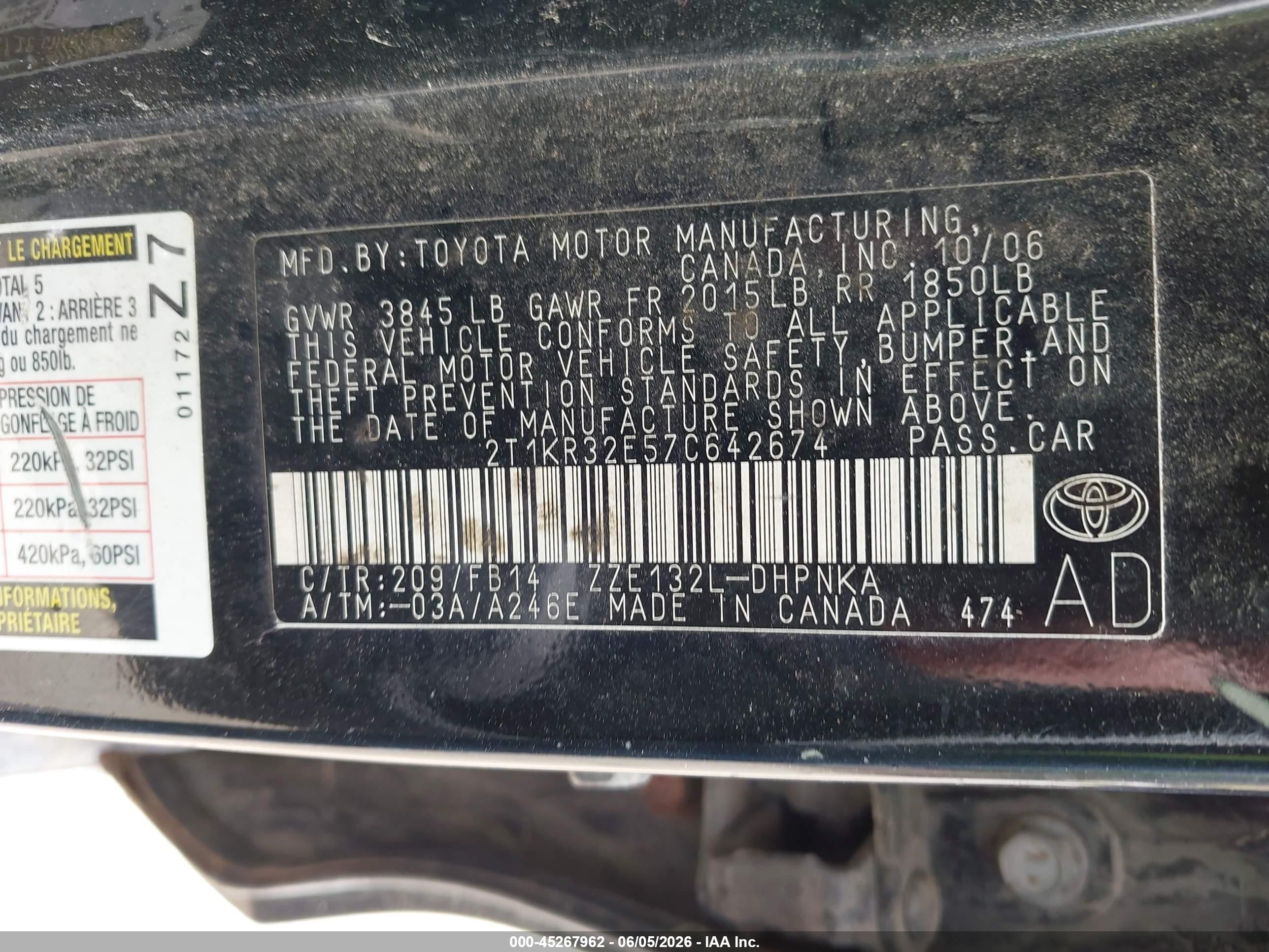 2007 Toyota Matrix Xr Black vin: 2T1KR32E57C642674