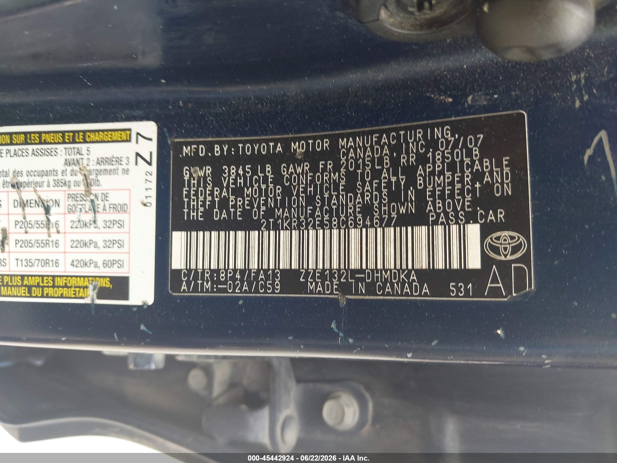2008 Toyota Matrix   Blue vin: 2T1KR32E58C694677