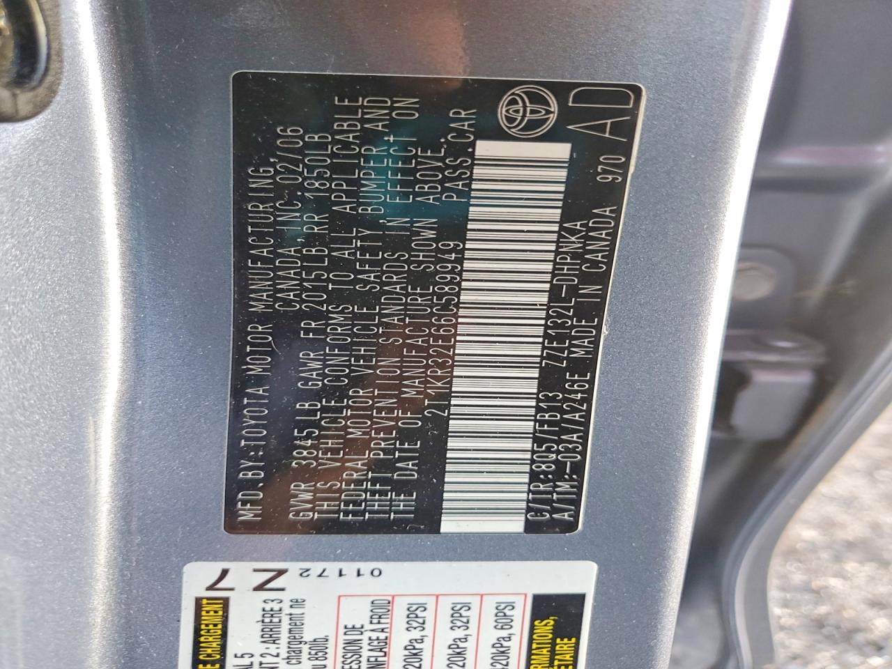 2006 Toyota Corolla Matrix Xr Blue vin: 2T1KR32E66C589949