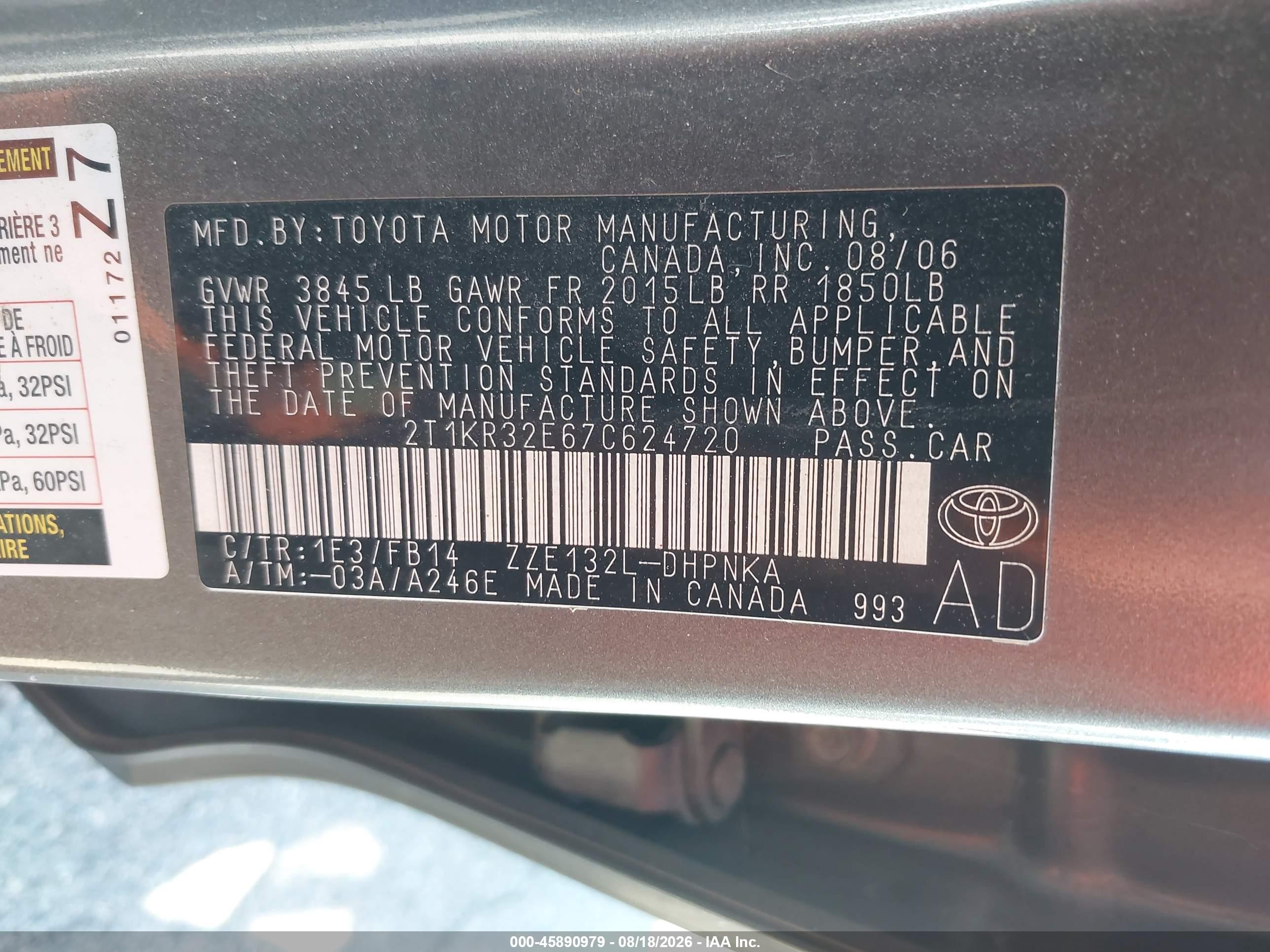 2007 Toyota Matrix Xr Gray vin: 2T1KR32E67C624720