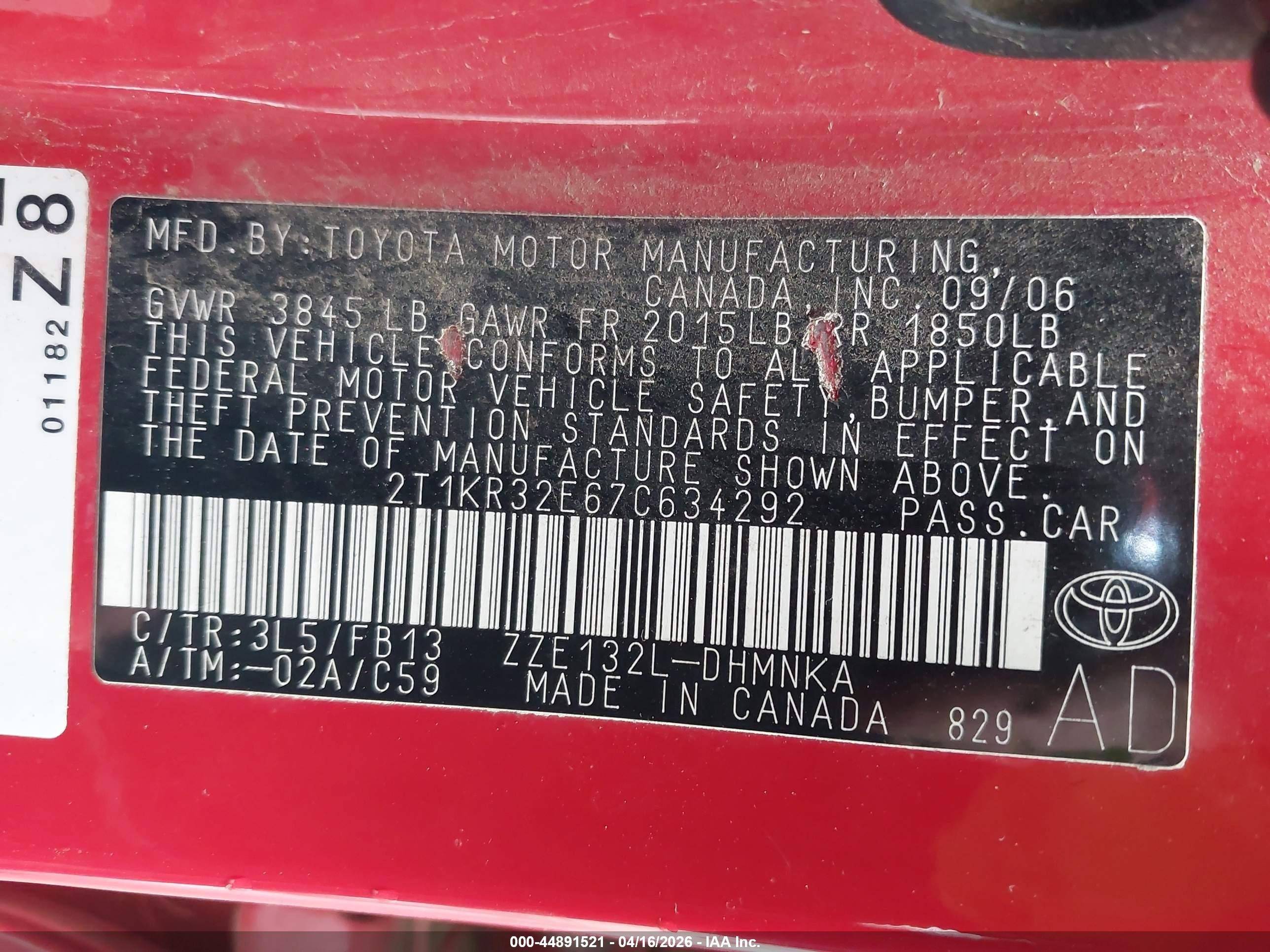 2007 Toyota Matrix Xr Red vin: 2T1KR32E67C634292