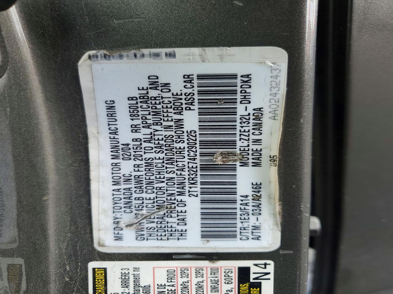 2004 Toyota Corolla Matrix Xr Gray vin: 2T1KR32E74C290225