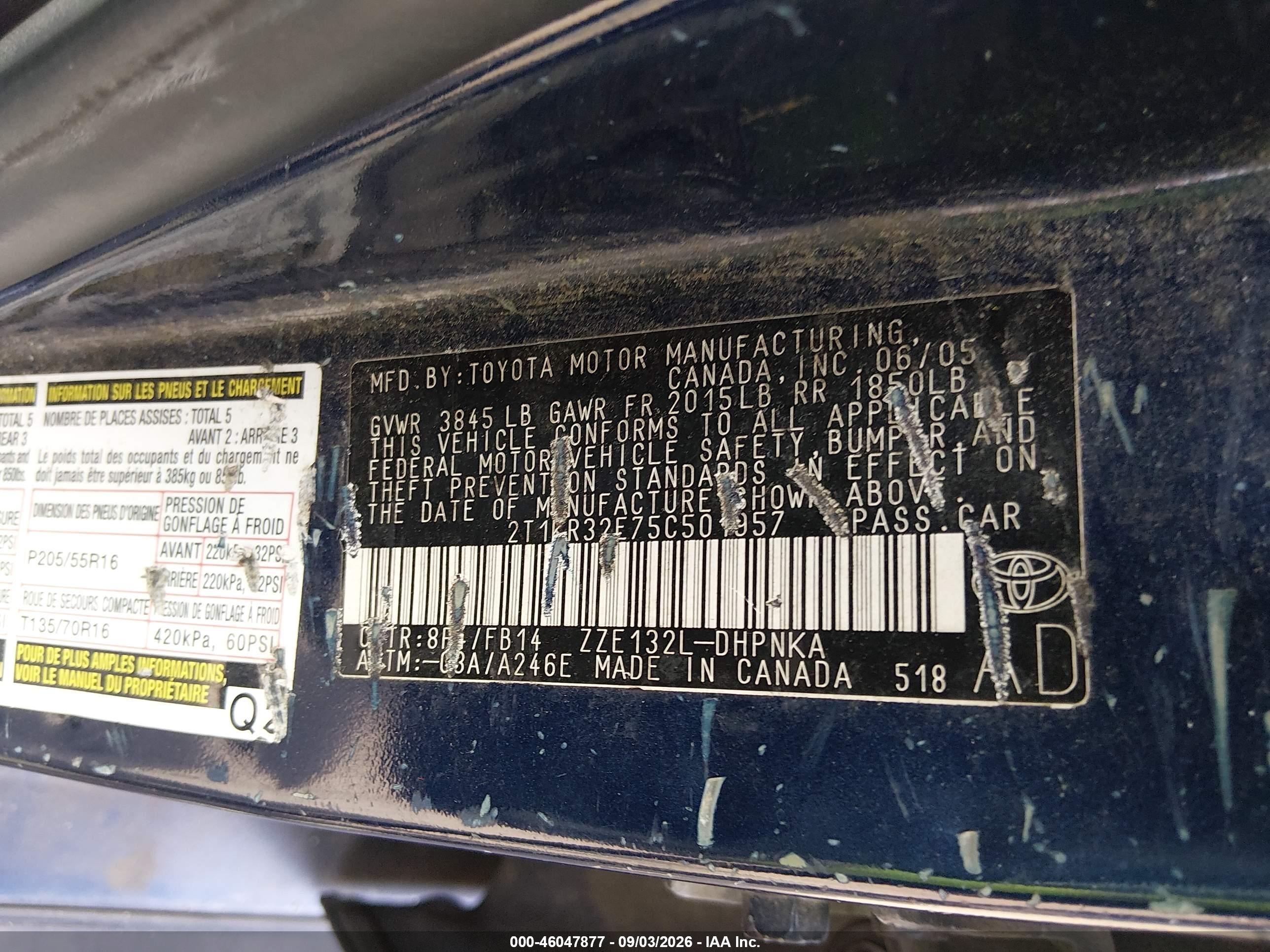 2005 Toyota Matrix Xr Blue vin: 2T1KR32E75C501957