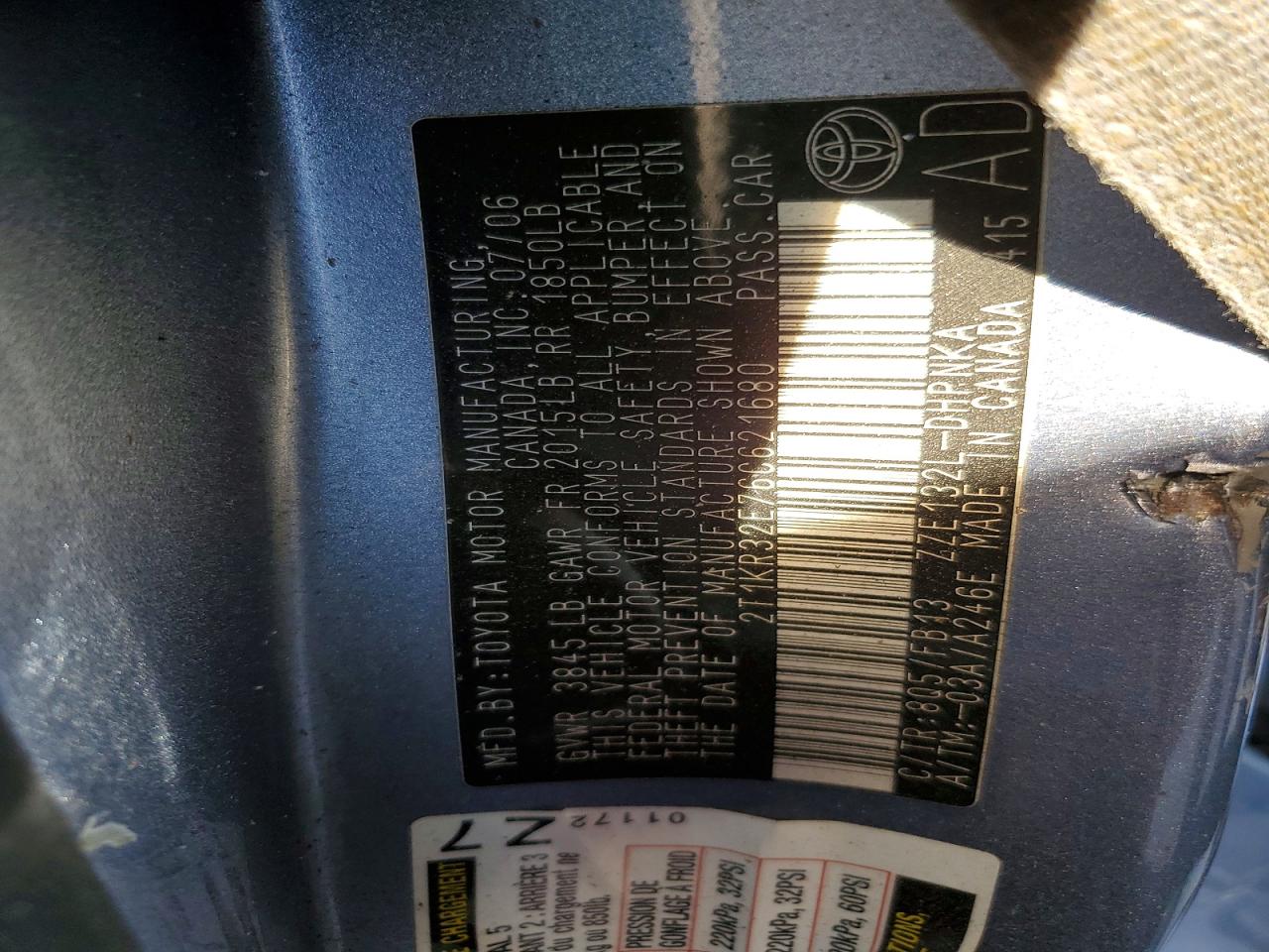 2006 Toyota Corolla Matrix Xr Blue vin: 2T1KR32E76C621680