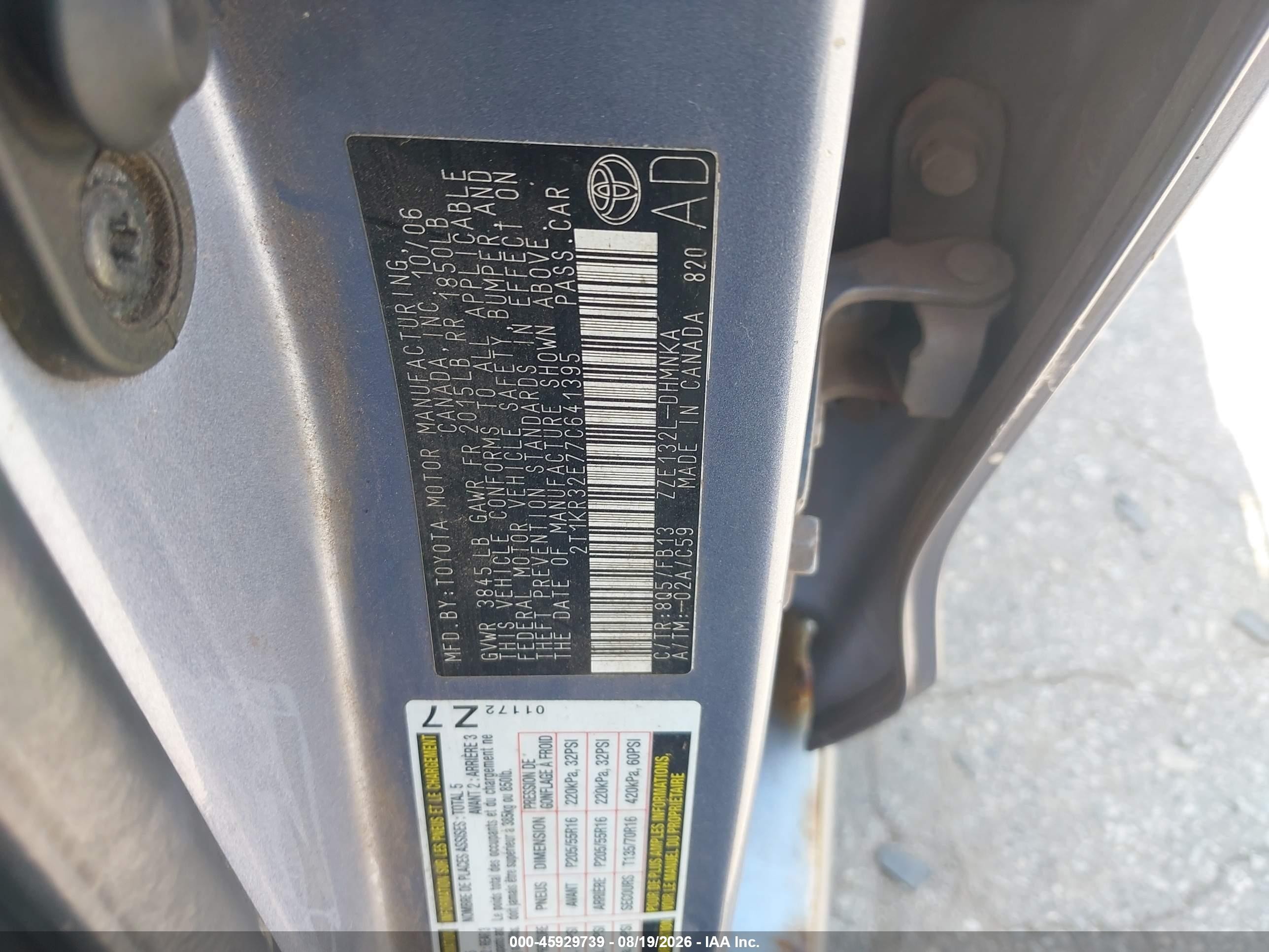 2007 Toyota Matrix Xr Light Blue vin: 2T1KR32E77C641395