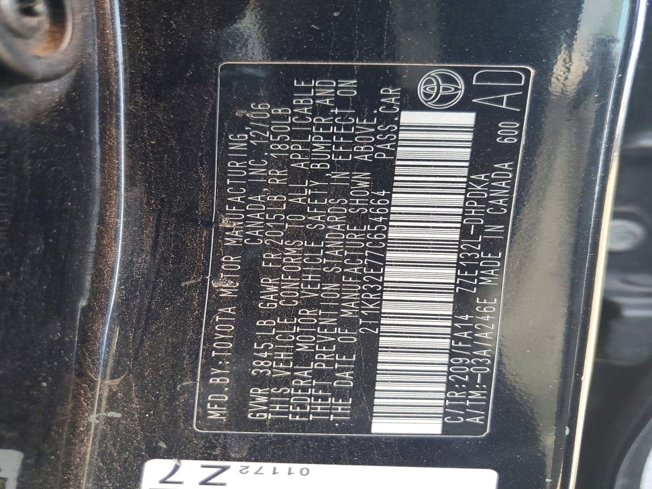 2007 Toyota Matrix Aut Black vin: 2T1KR32E77C654664