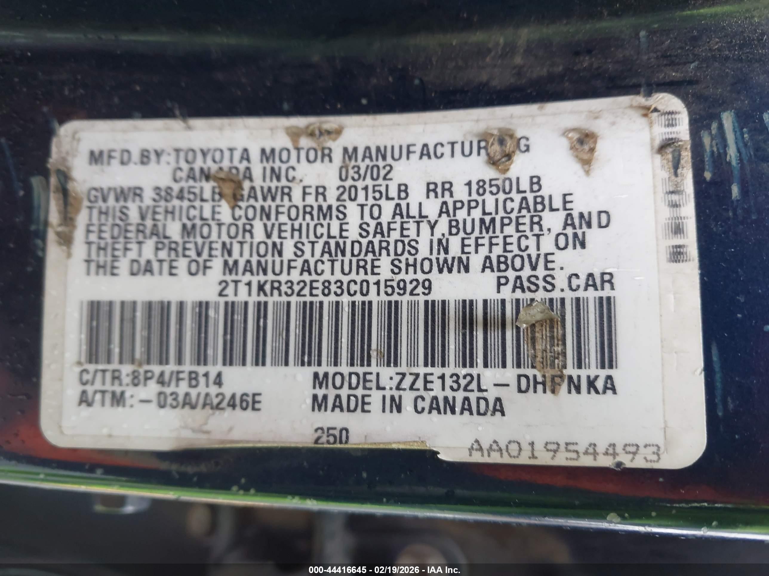 2003 Toyota Matrix Xr Blue vin: 2T1KR32E83C015929