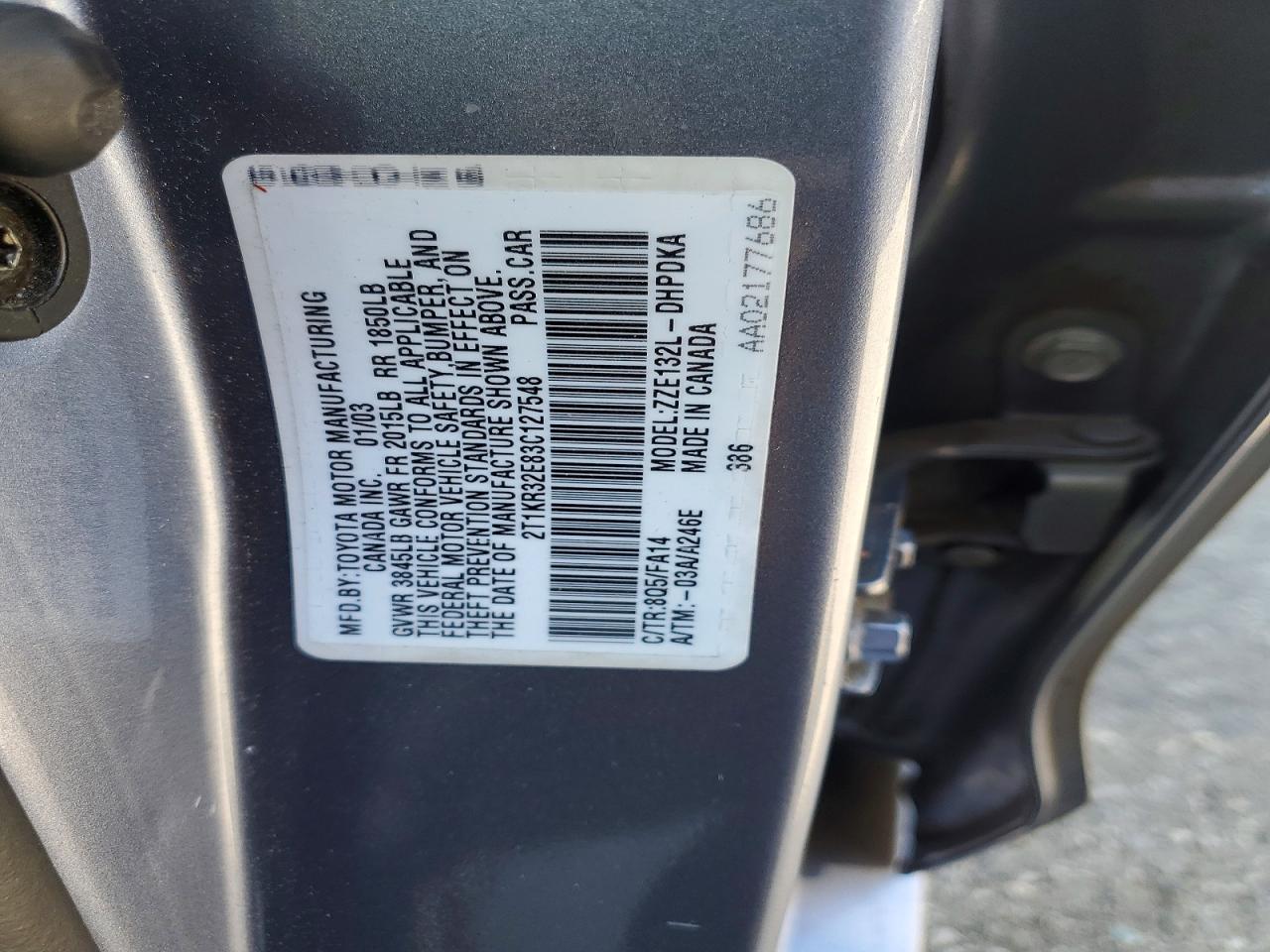 2003 Toyota Matrix Base Blue vin: 2T1KR32E83C127548