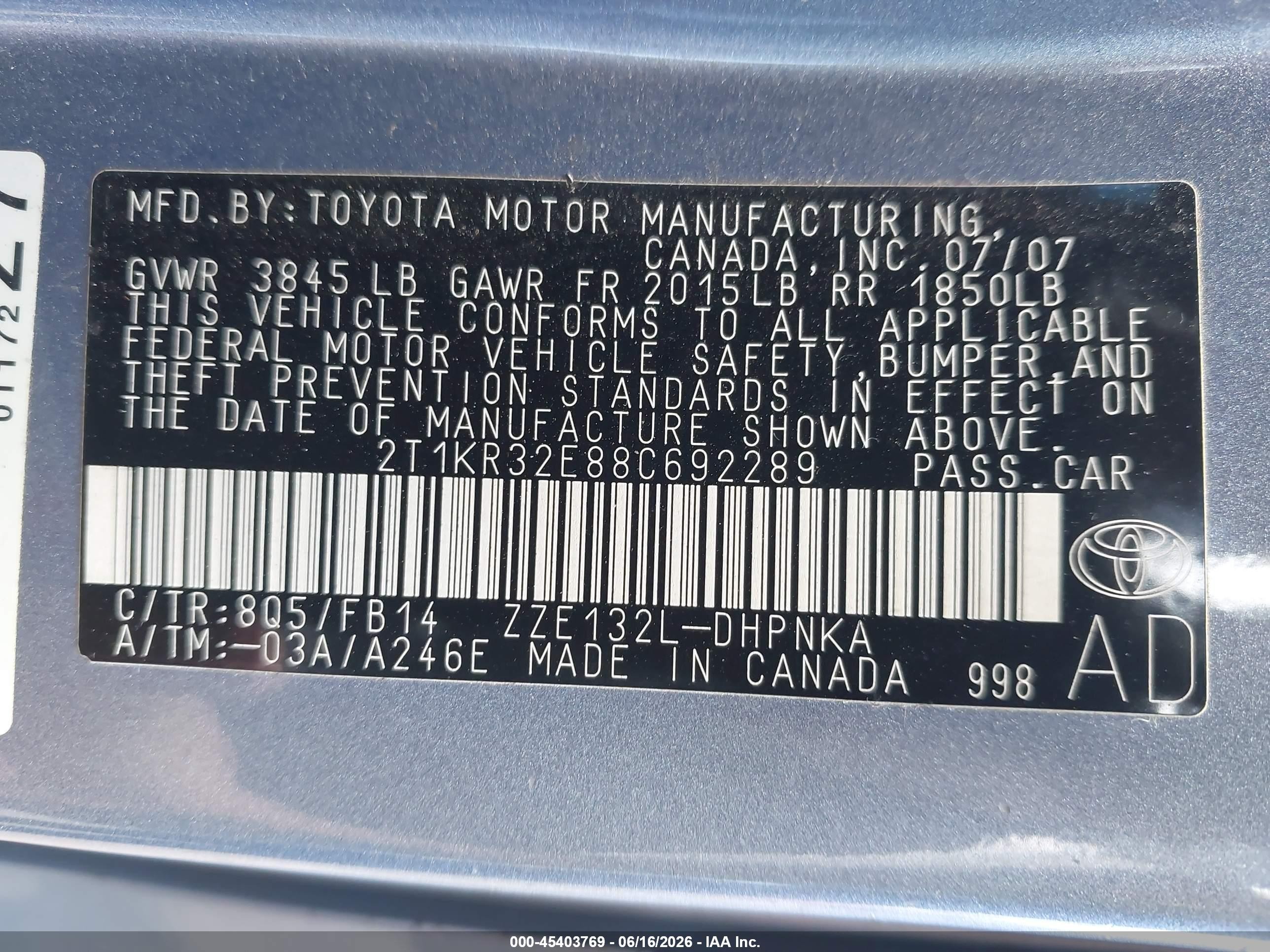 2008 Toyota Matrix Xr Синий vin: 2T1KR32E88C692289