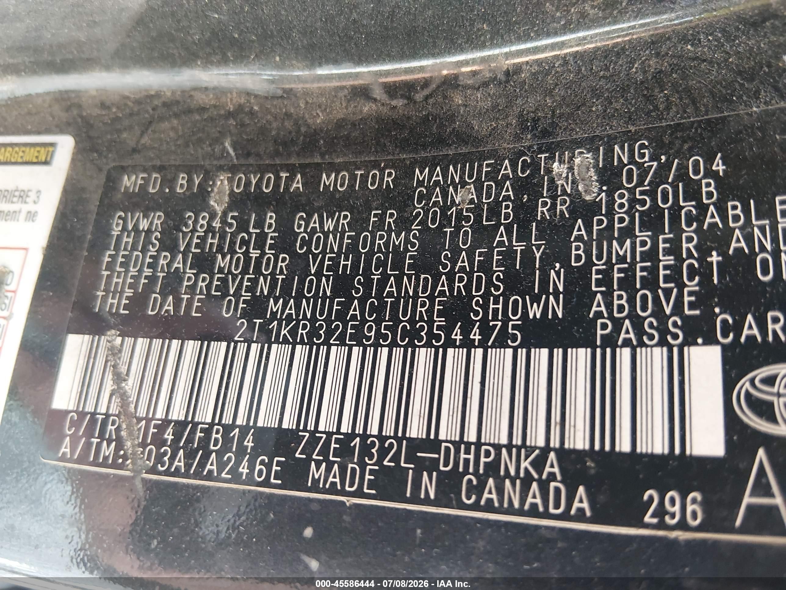 2005 Toyota Matrix Xr Black vin: 2T1KR32E95C354475