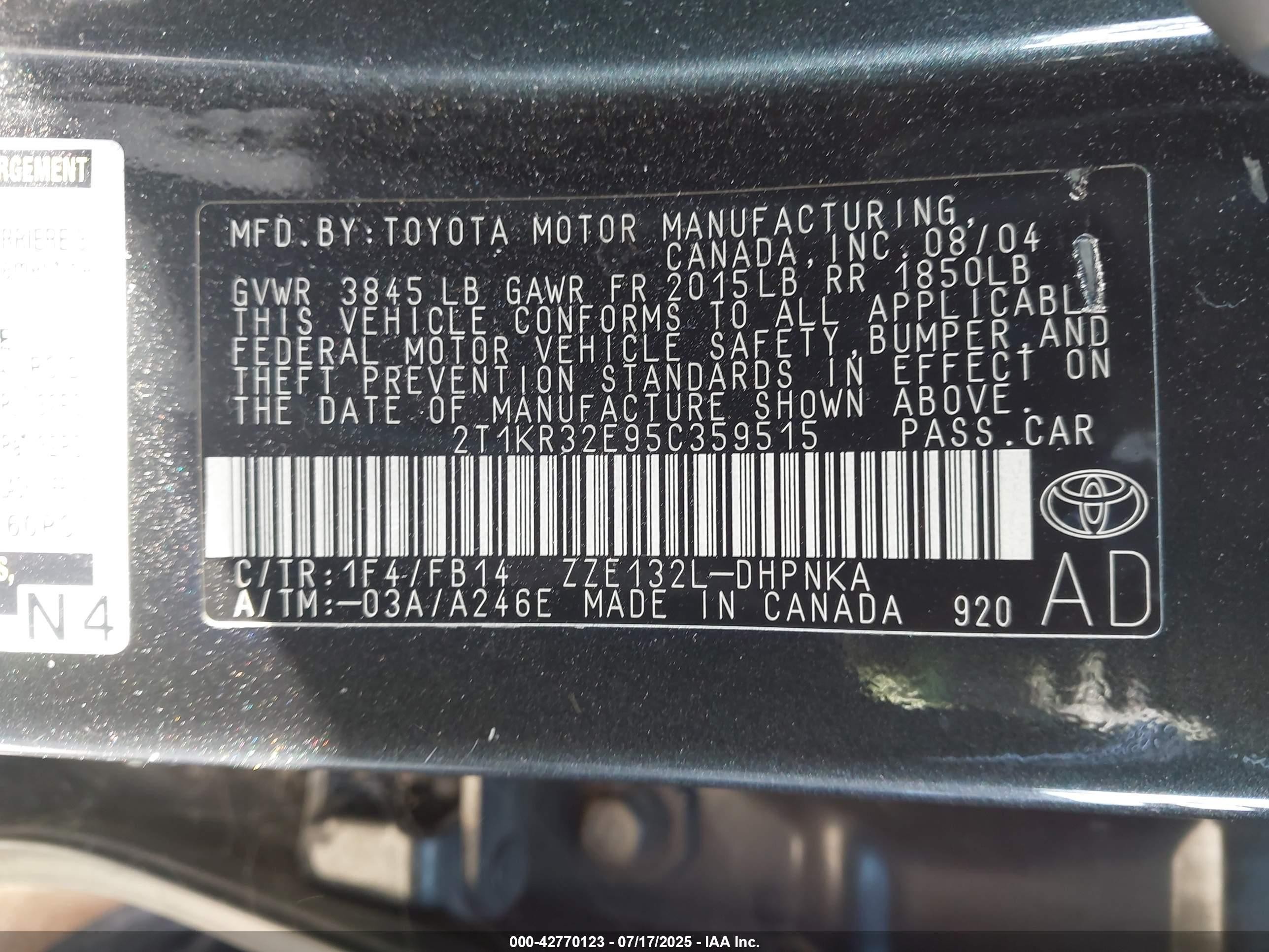 2005 Toyota Matrix Xr Black vin: 2T1KR32E95C359515