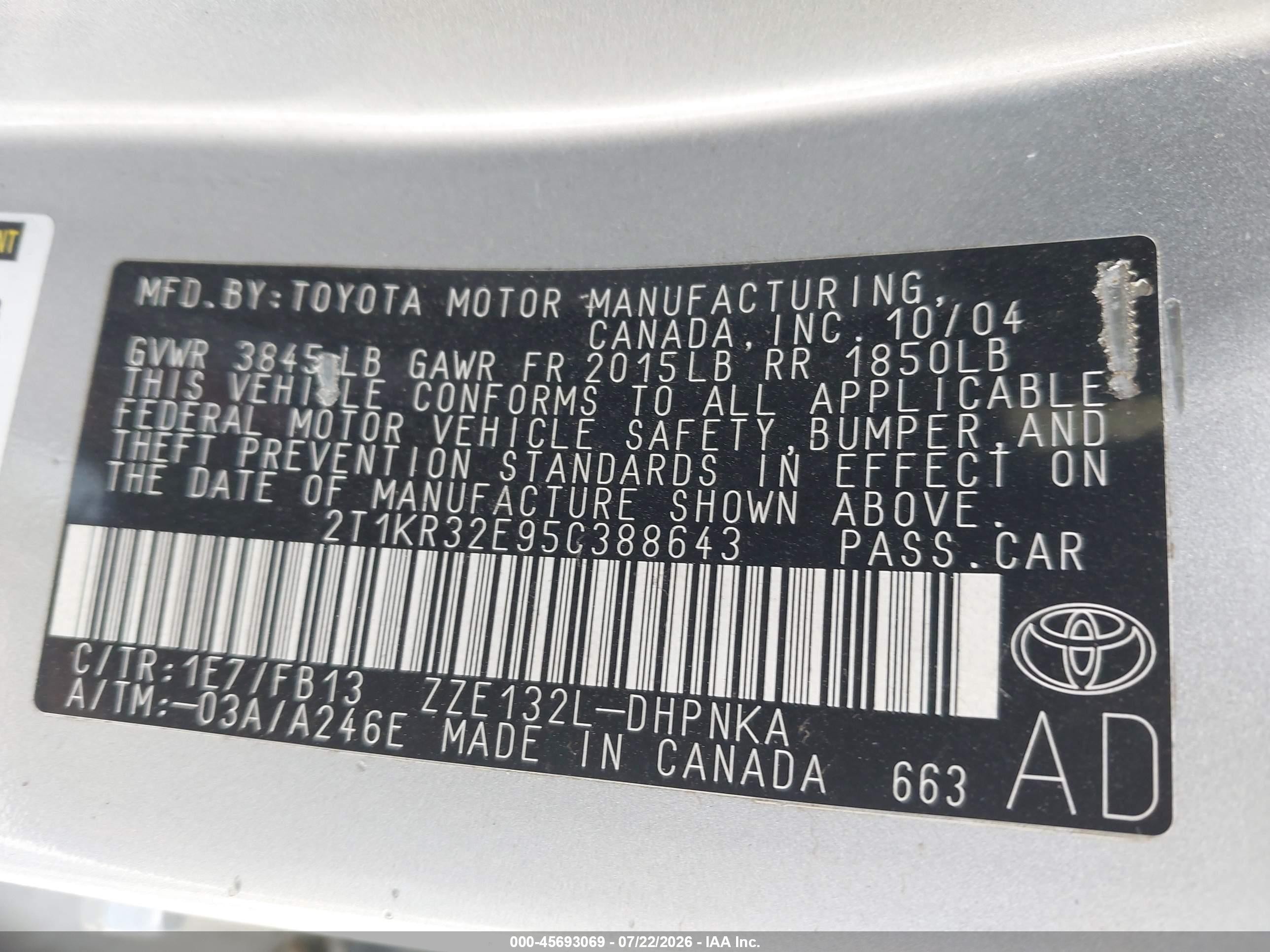 2005 Toyota Matrix Xr Silver vin: 2T1KR32E95C388643