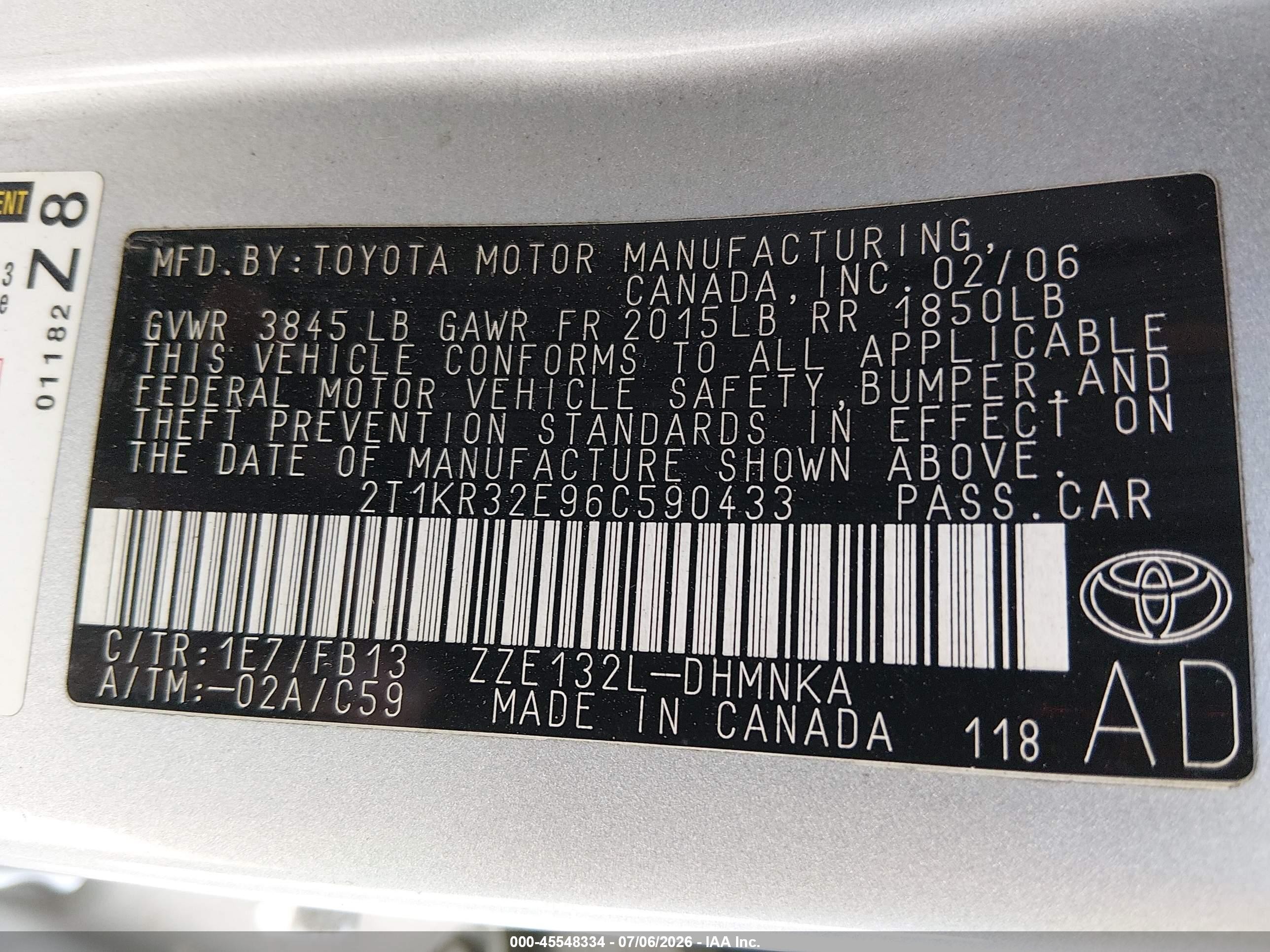 2006 Toyota Matrix Xr Silver vin: 2T1KR32E96C590433