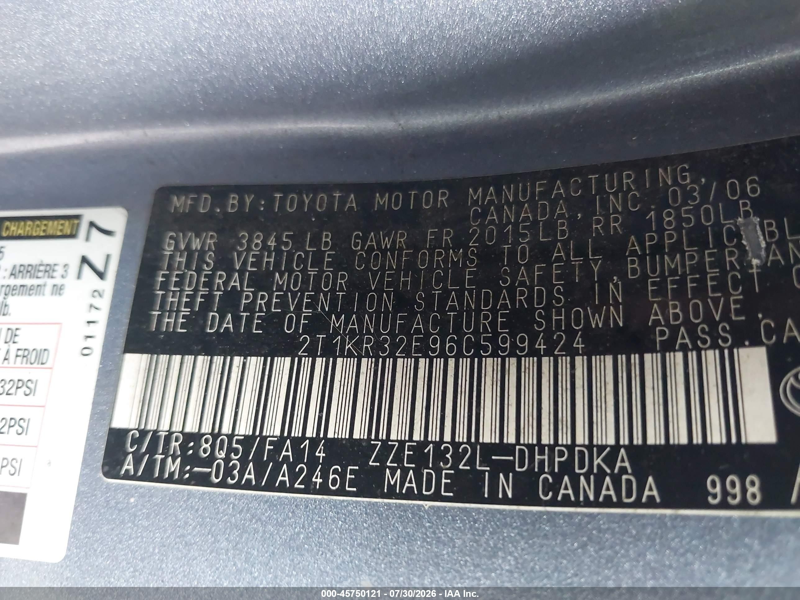 2006 Toyota Matrix   Синий vin: 2T1KR32E96C599424