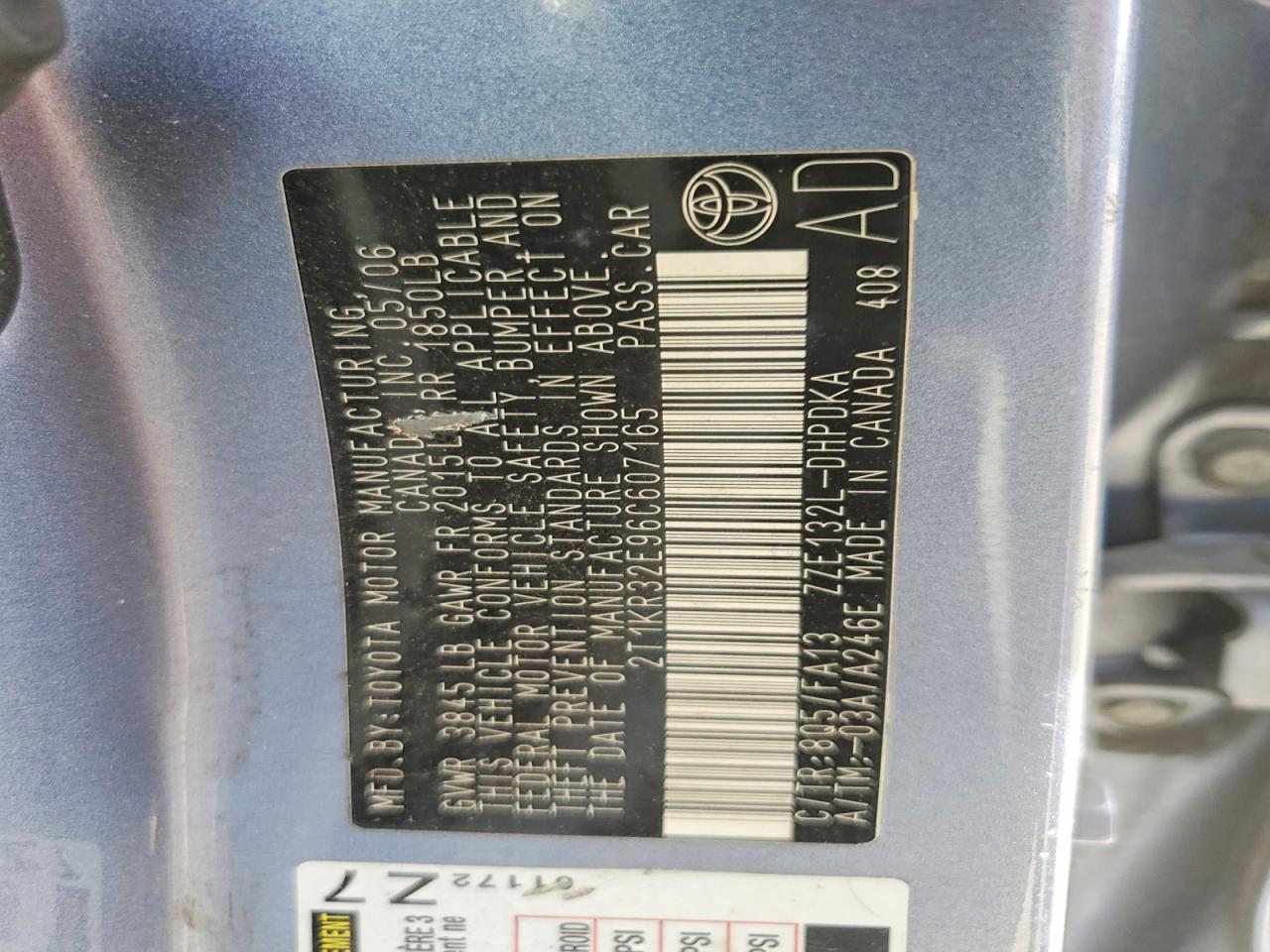 2006 Toyota Matrix Base Blue vin: 2T1KR32E96C607165
