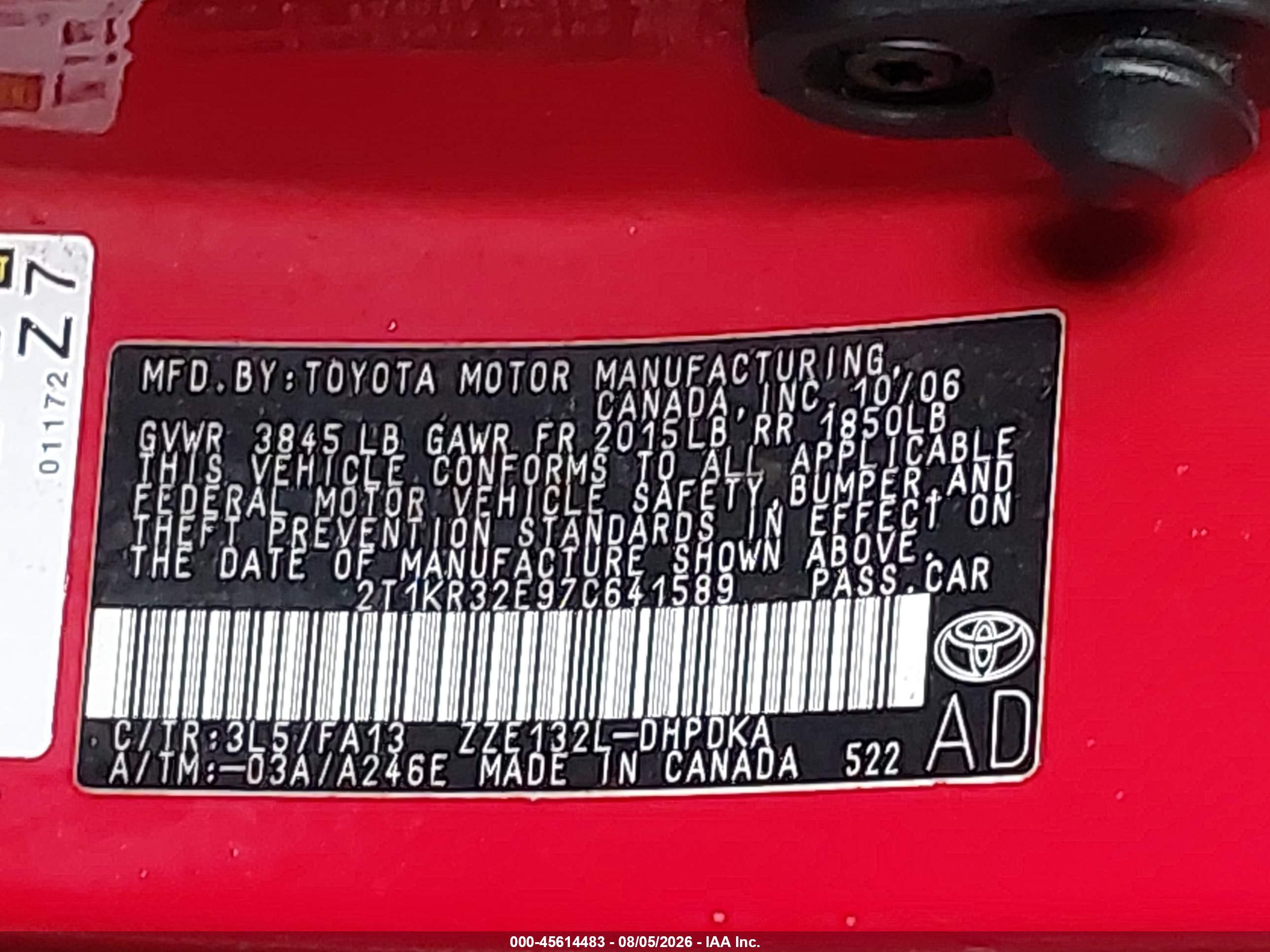 2007 Toyota Matrix   Red vin: 2T1KR32E97C641589