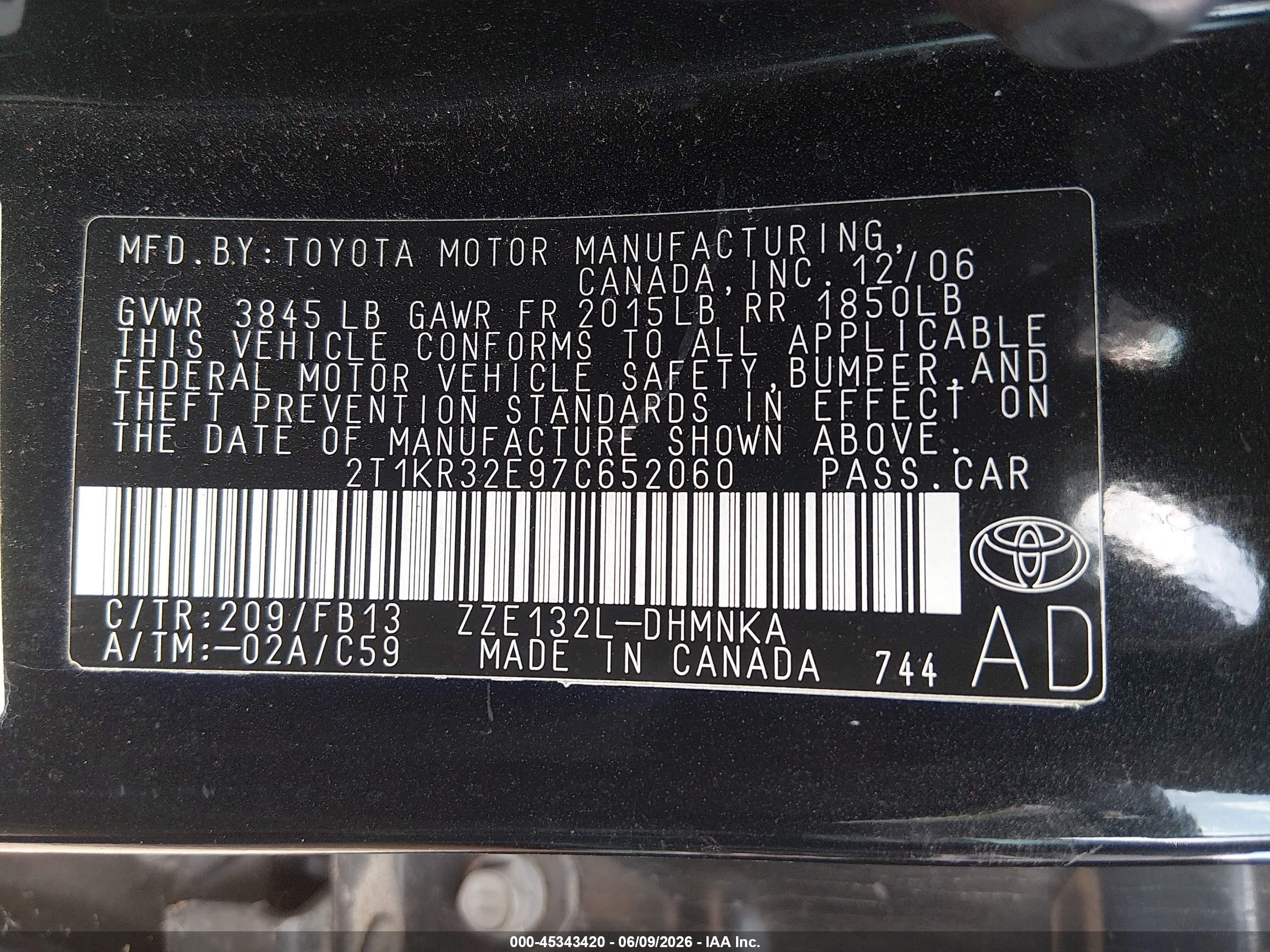 2007 Toyota Matrix Xr Black vin: 2T1KR32E97C652060