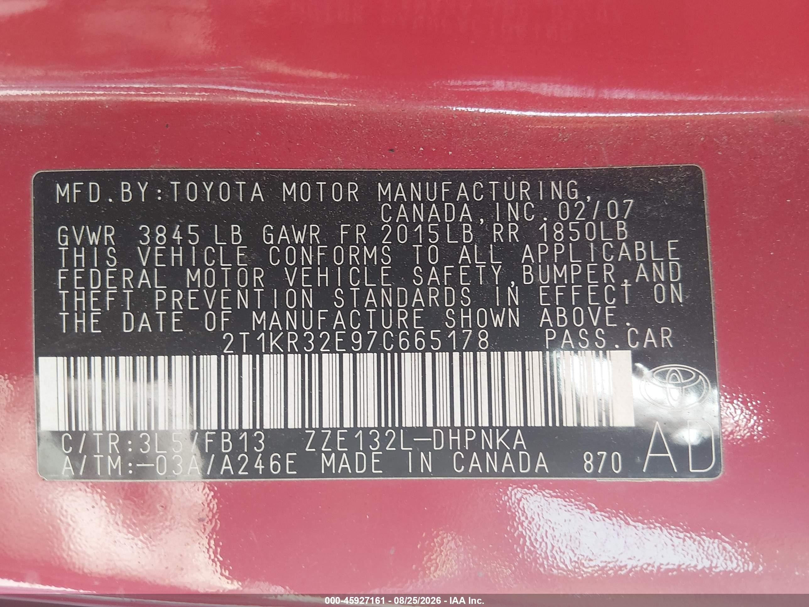 2007 Toyota Matrix Xr Красный vin: 2T1KR32E97C665178