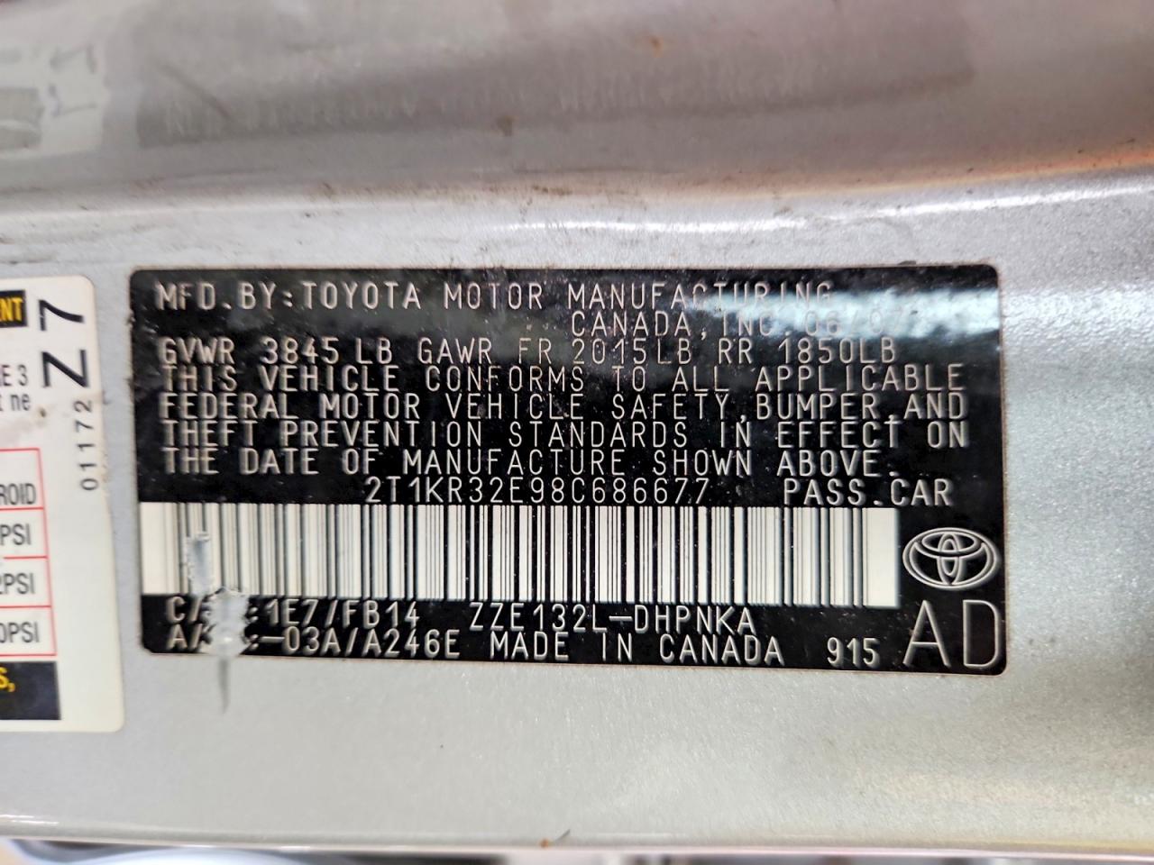 2008 Toyota Corolla Matrix Xr Silver vin: 2T1KR32E98C686677