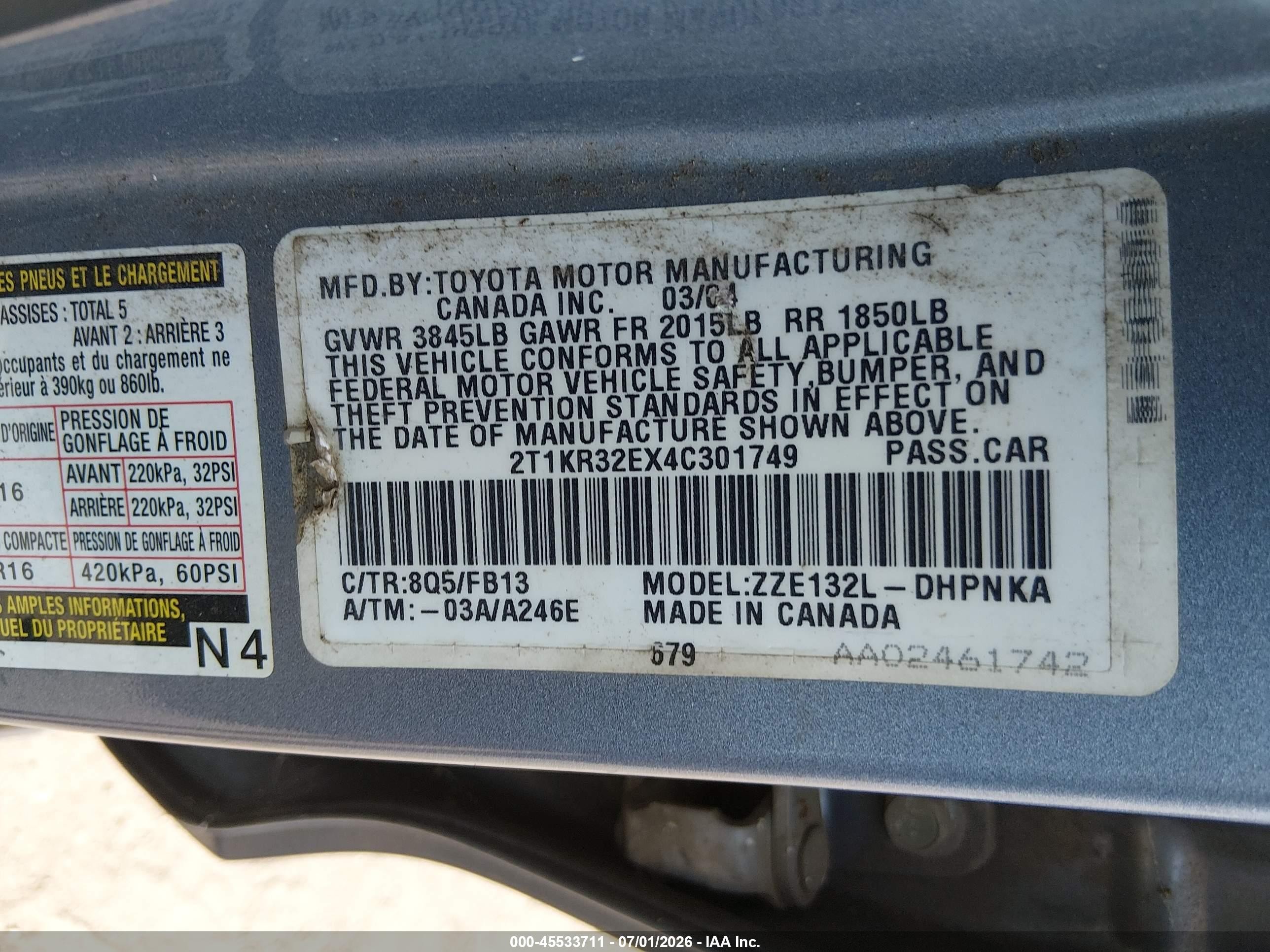 2004 Toyota Matrix Xr Blue vin: 2T1KR32EX4C301749