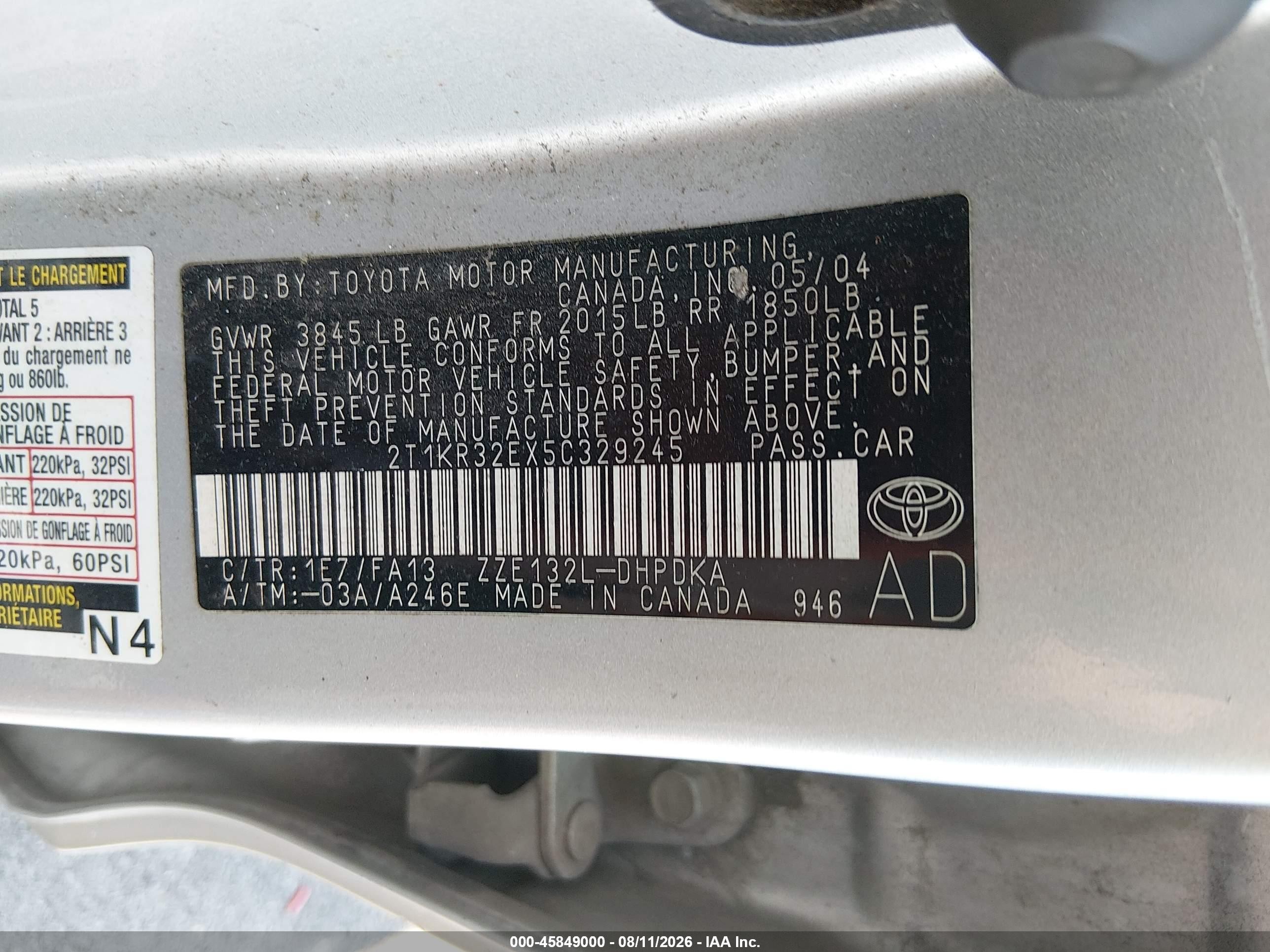 2005 Toyota Matrix   Серый vin: 2T1KR32EX5C329245