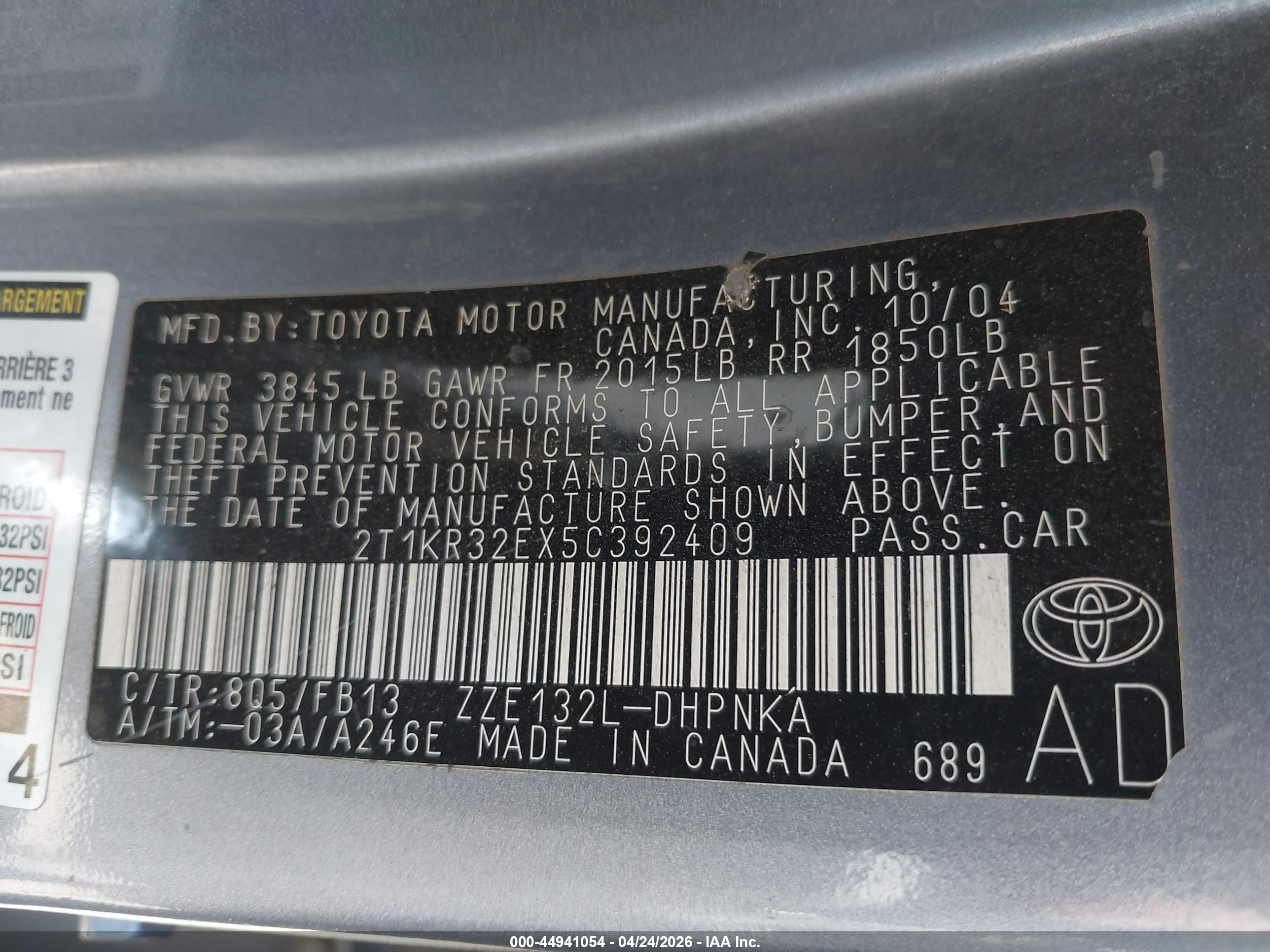 2005 Toyota Matrix Xr Silver vin: 2T1KR32EX5C392409