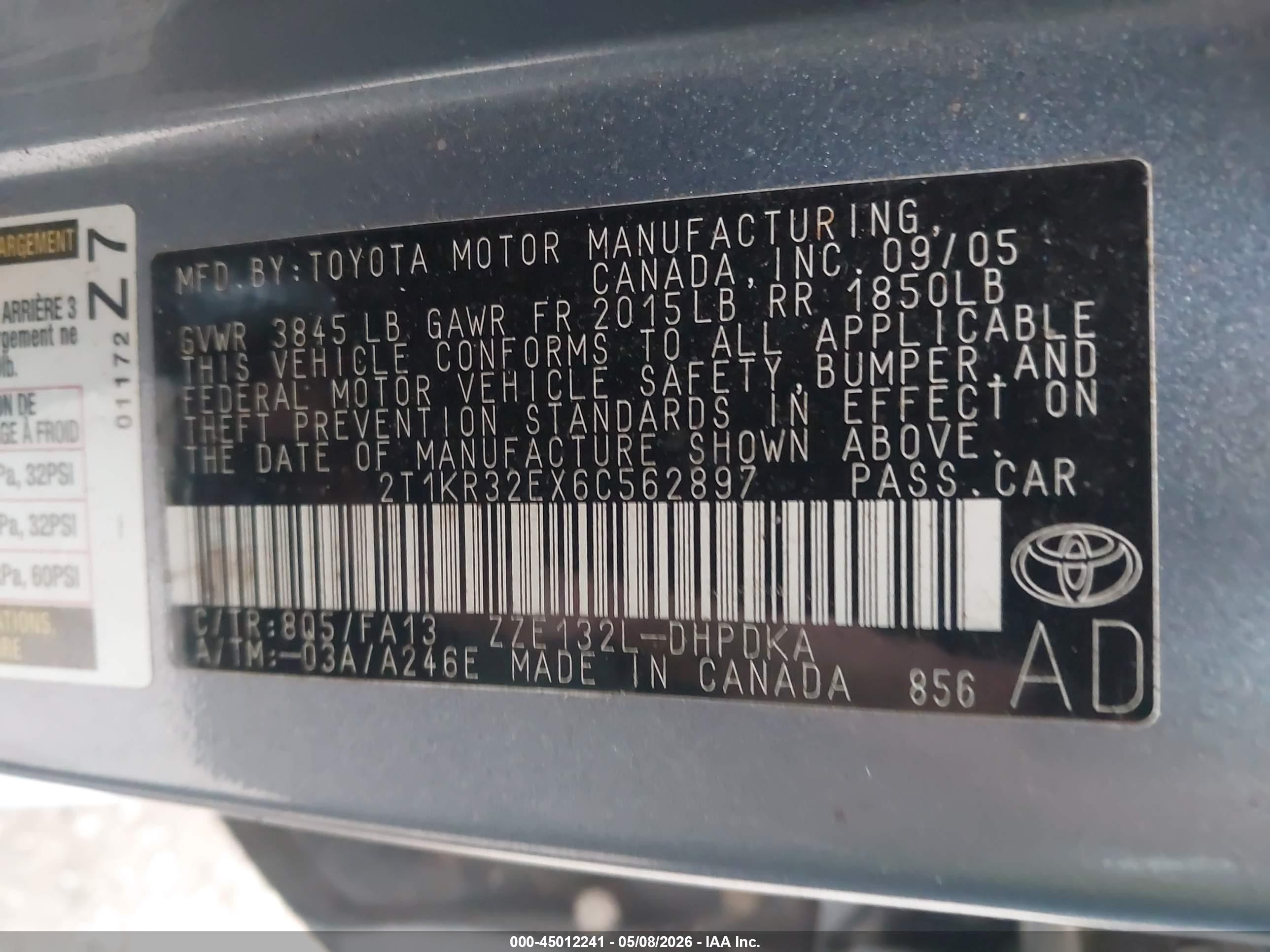 2006 Toyota Matrix Синий vin: 2T1KR32EX6C562897