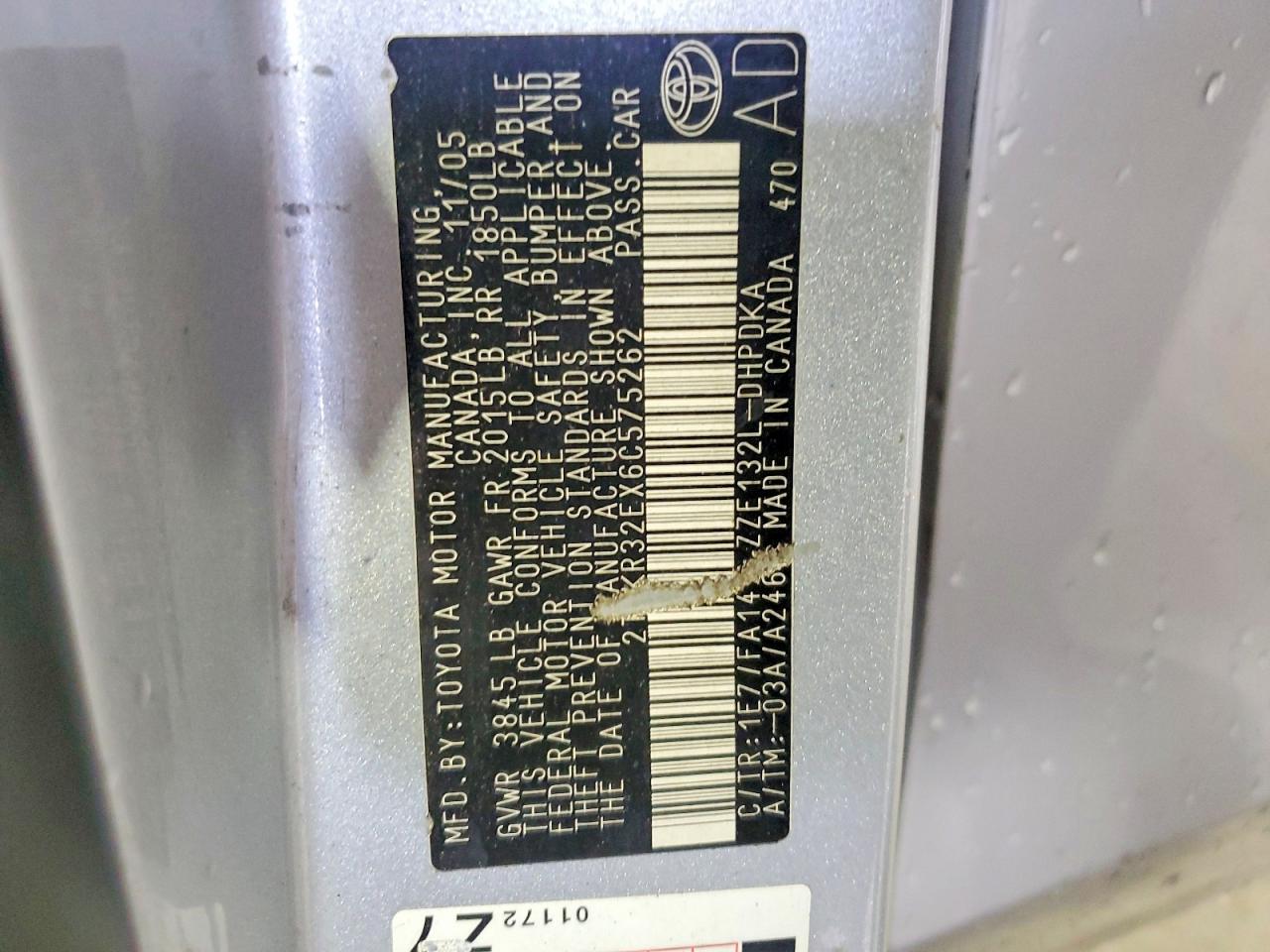2006 Toyota Matrix Base Silver vin: 2T1KR32EX6C575262