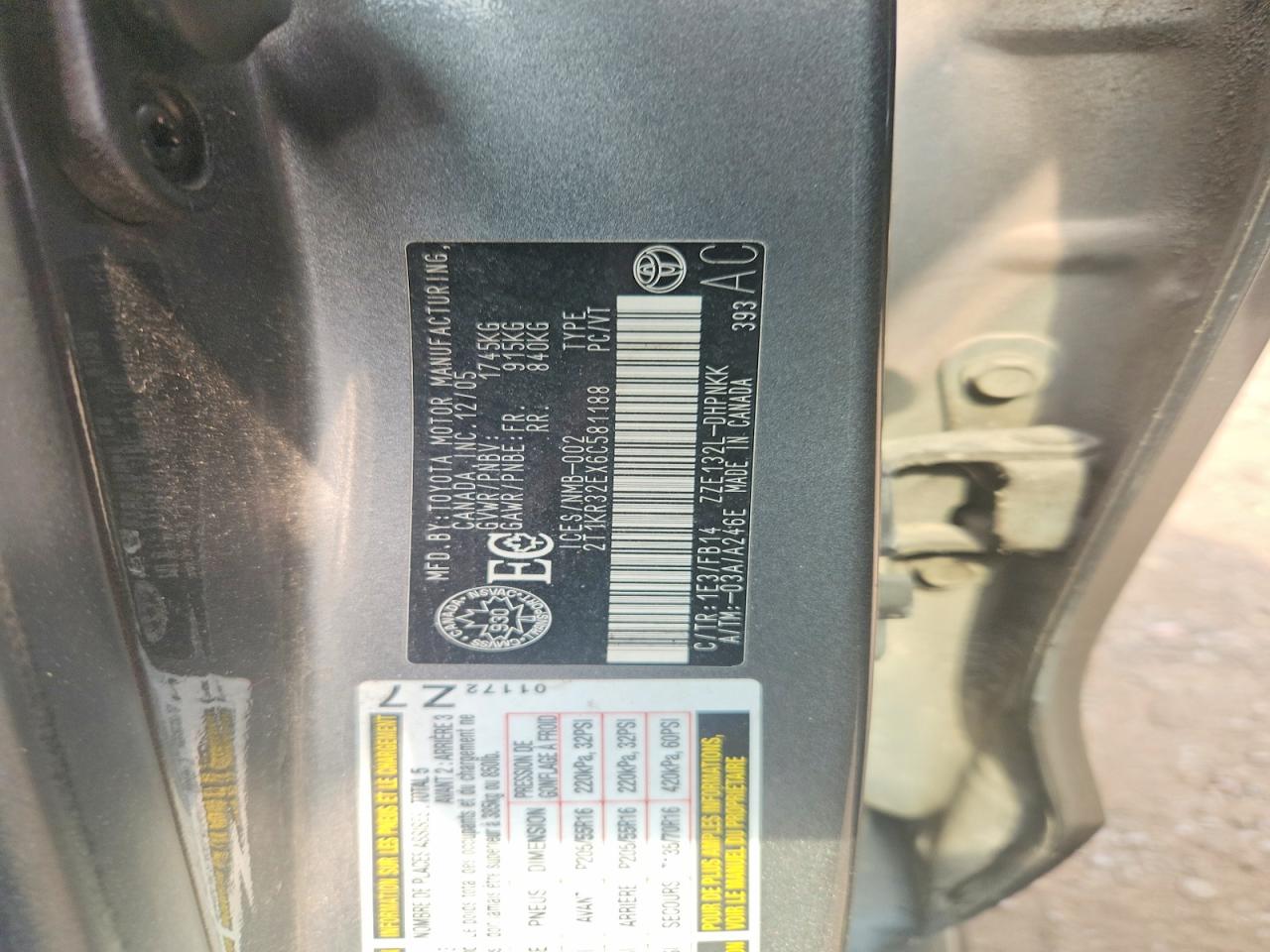 2006 Toyota Corolla Matrix Xr Серый vin: 2T1KR32EX6C581188