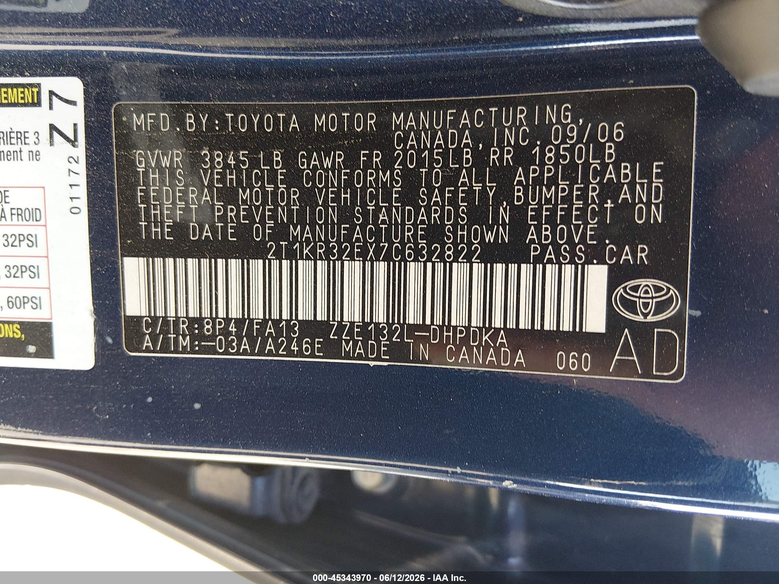2007 Toyota Matrix   Blue vin: 2T1KR32EX7C632822