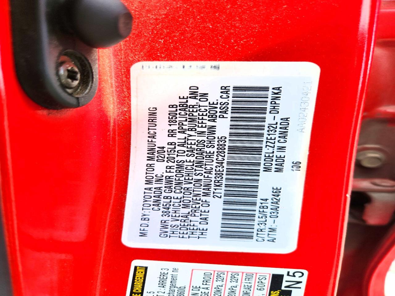 2004 Toyota Matrix Xr Red vin: 2T1KR38E34C288835