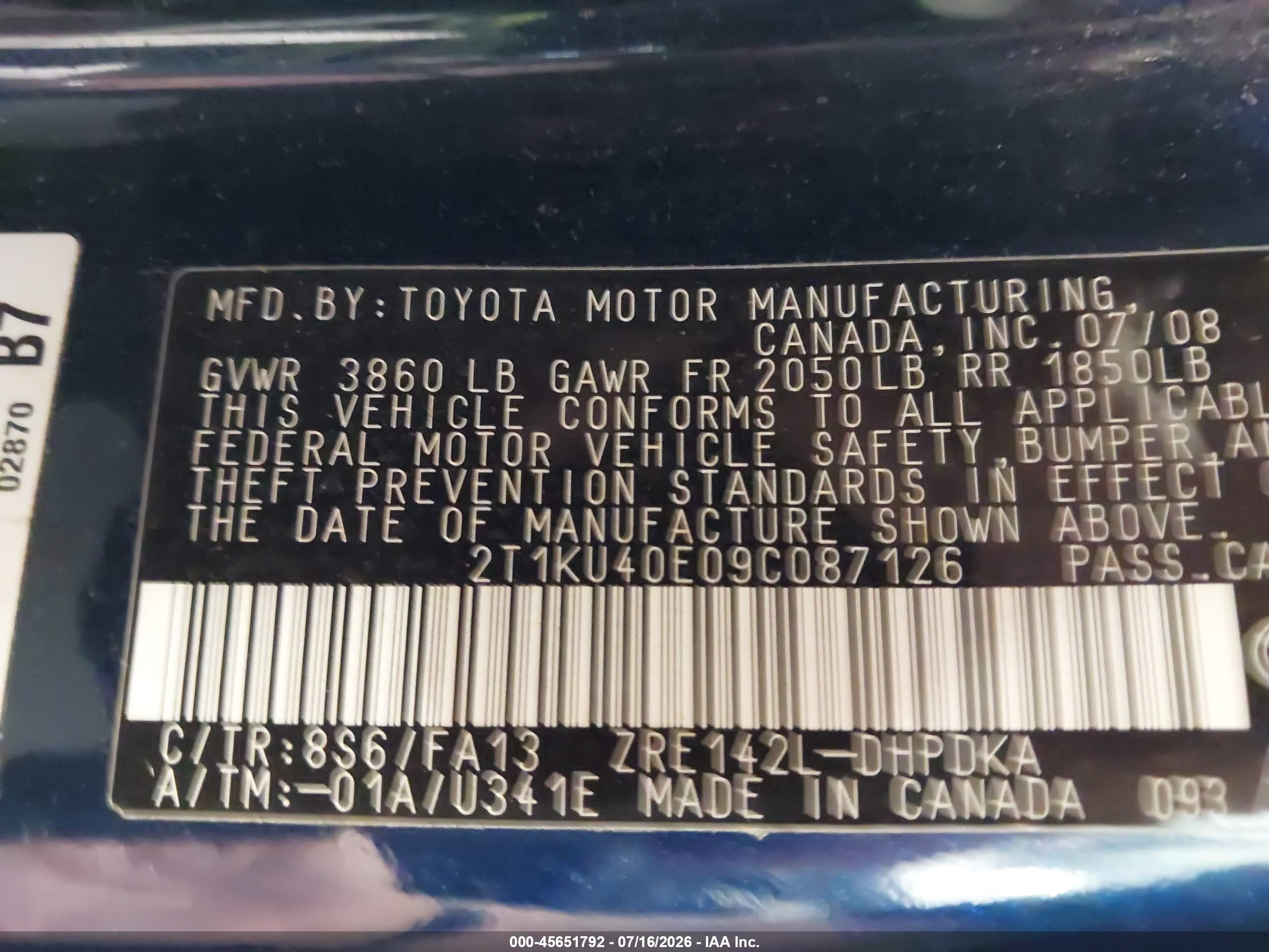 2009 Toyota Matrix   Blue vin: 2T1KU40E09C087126