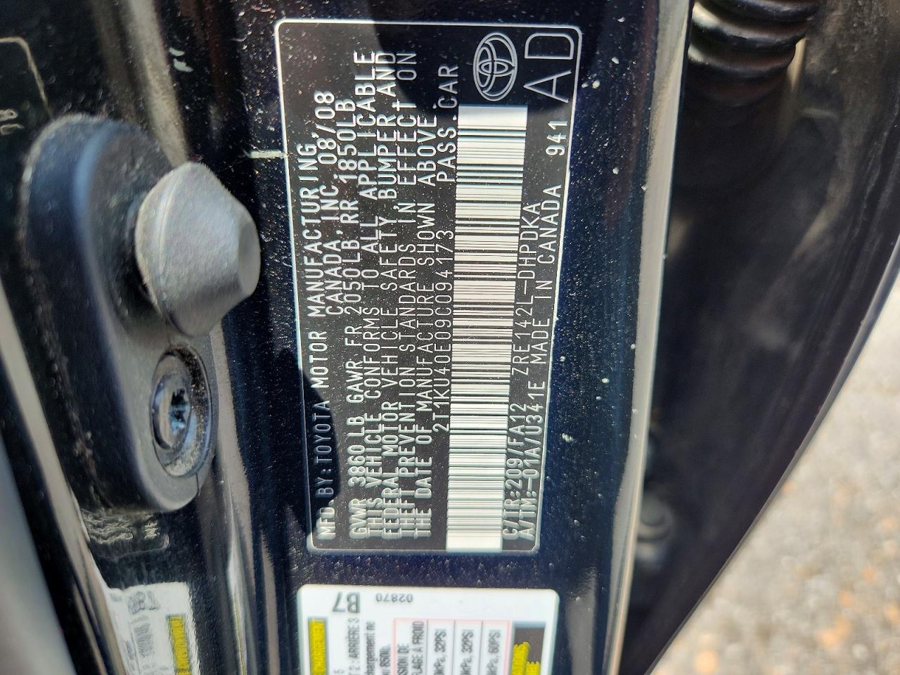 2009 Toyota Matrix Base Black vin: 2T1KU40E09C094173