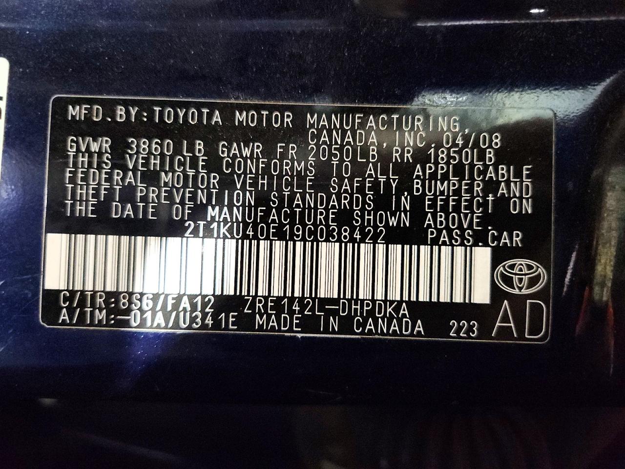 2009 Toyota Matrix Base Blue vin: 2T1KU40E19C038422