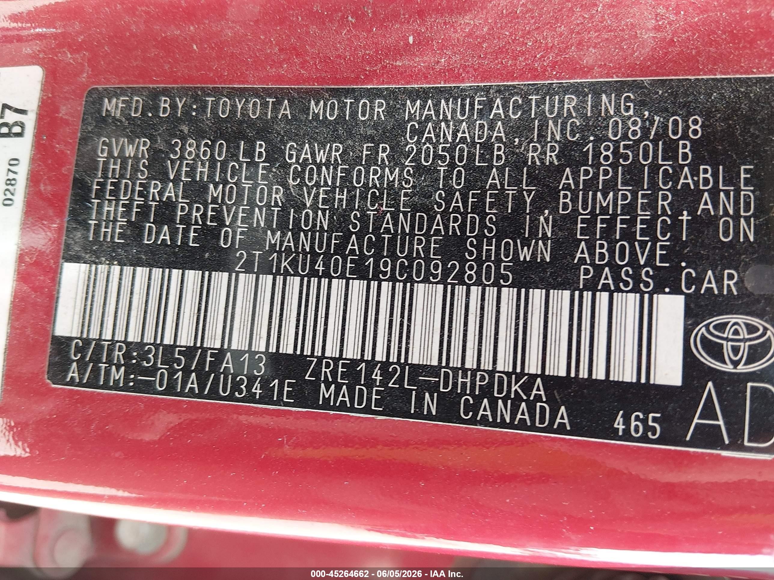2009 Toyota Matrix   Red vin: 2T1KU40E19C092805