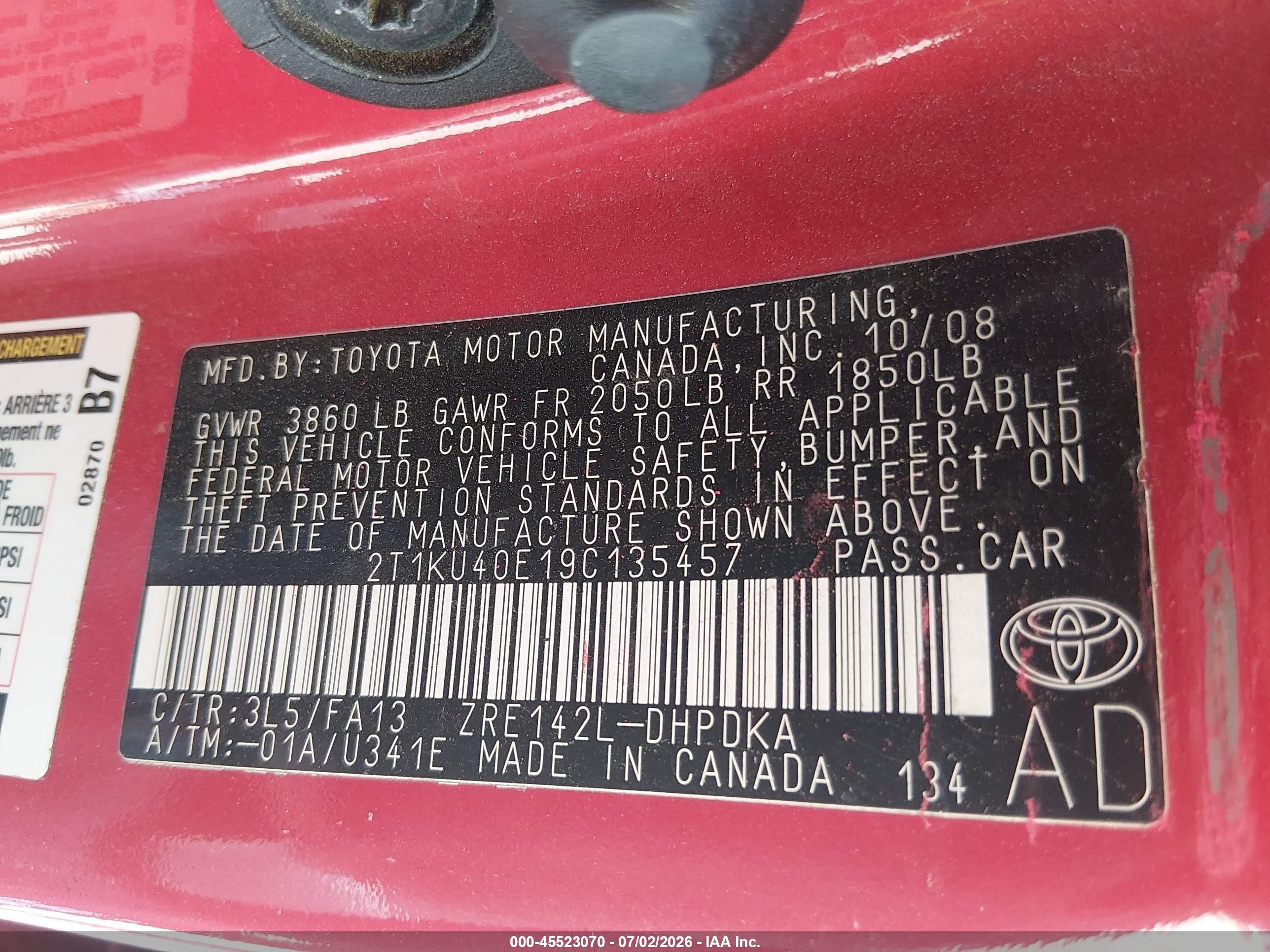 2009 Toyota Matrix   Red vin: 2T1KU40E19C135457