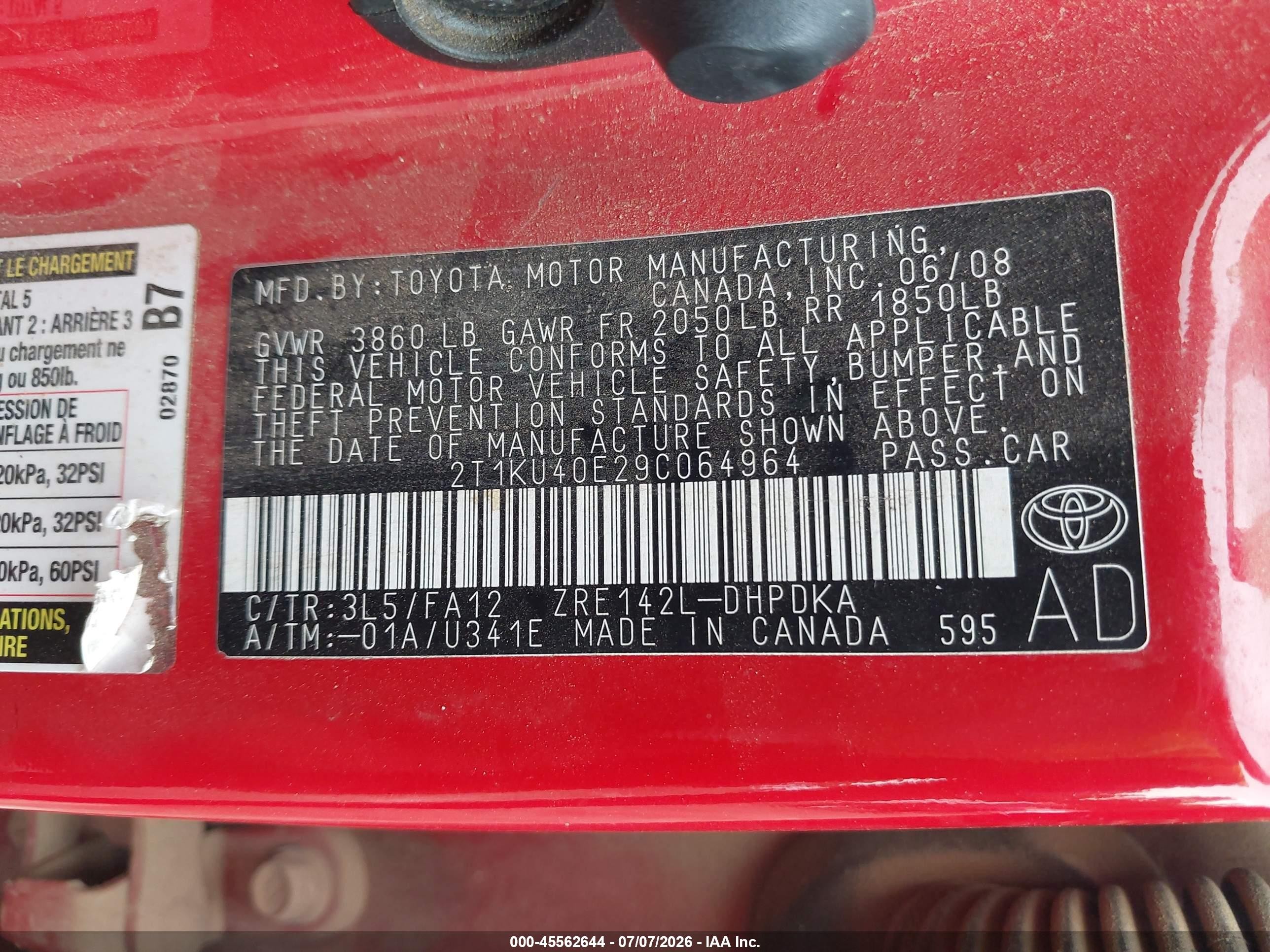 2009 Toyota Matrix   Red vin: 2T1KU40E29C064964